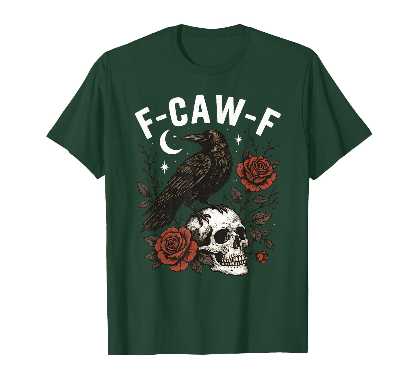 Black Crow F-Caw-F Funny Halloween Moon Gothic Adult Humor T-Shirt