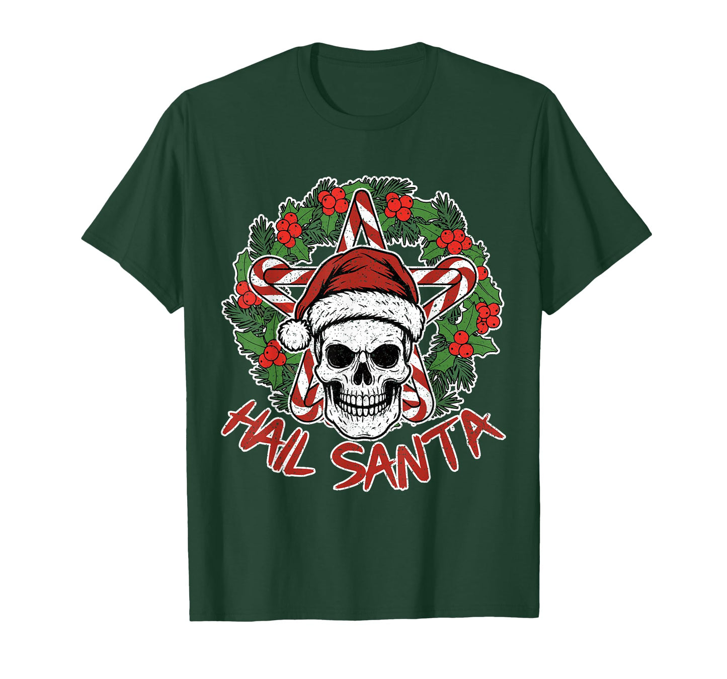 Hail Santa Heavy Pagan Solstice Gothic Christmas Skeleton T-Shirt