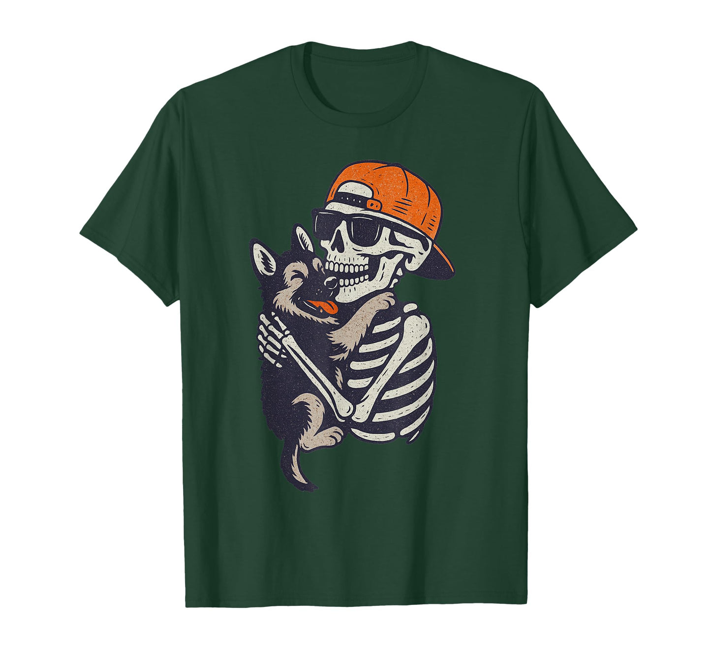 Skeleton Hugging German Shepherd Dog Halloween Funny Spooky T-Shirt