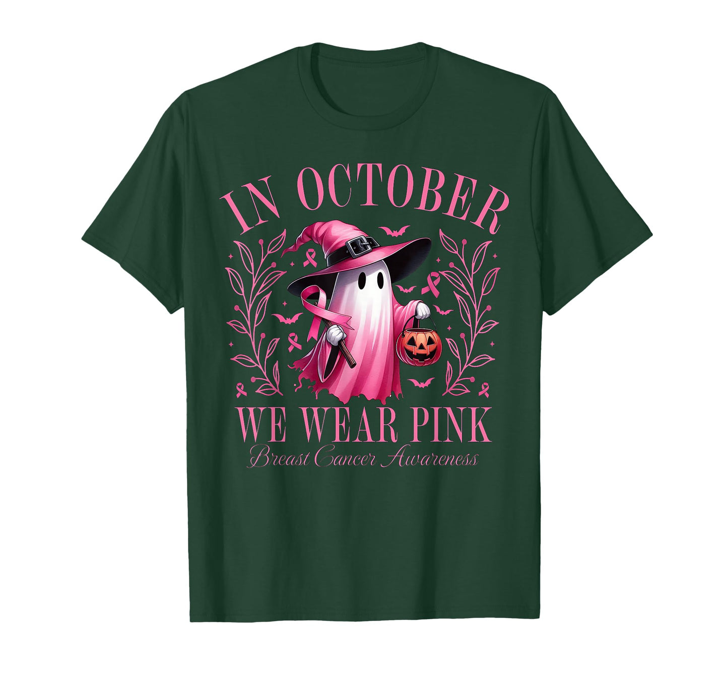 Halloween Pink Ghost In October We Wear Pink Breast Cancer T-Shirt