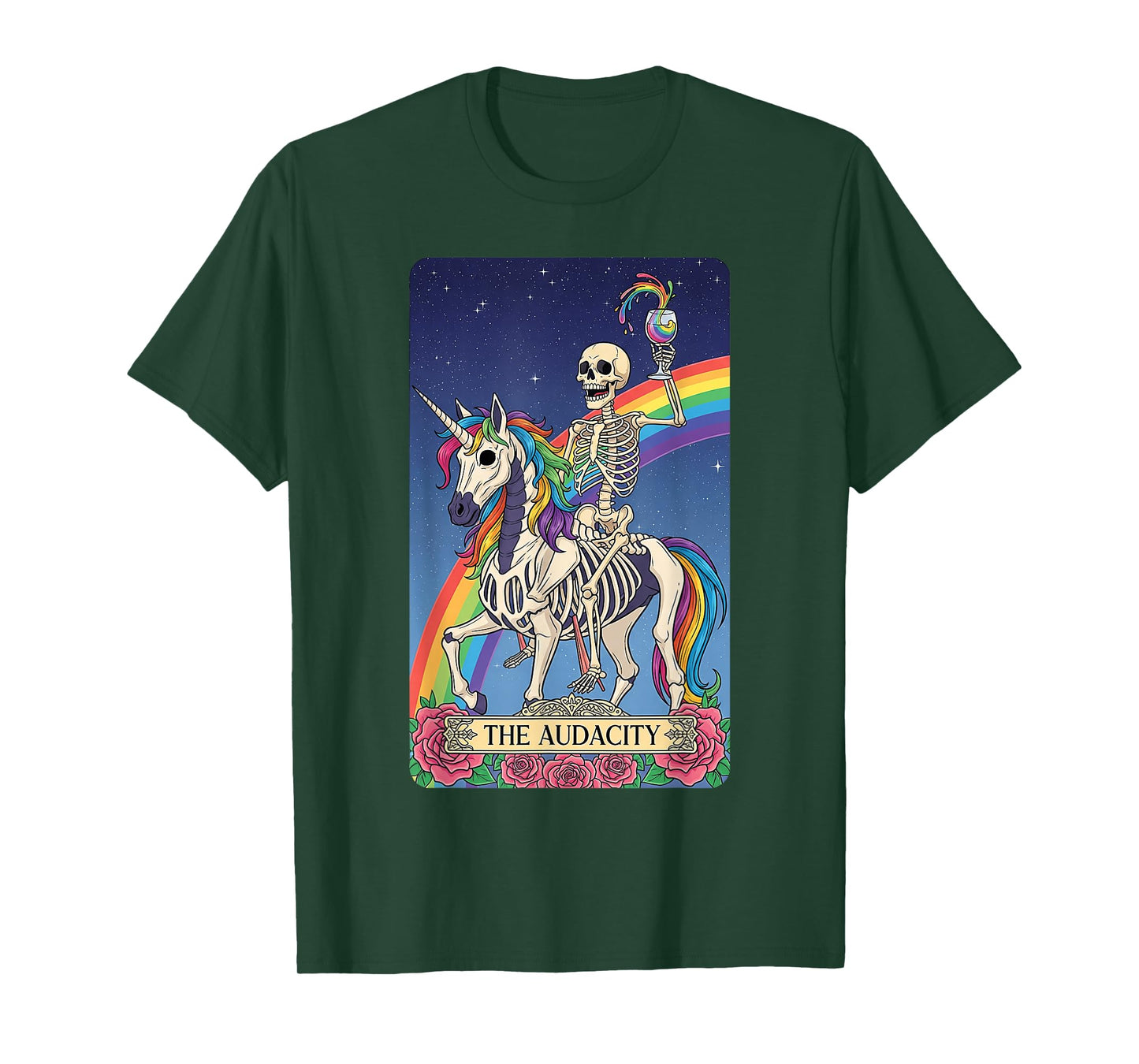 Skeleton Unicorn Rider The Audacity Tarot Card Halloween T-Shirt