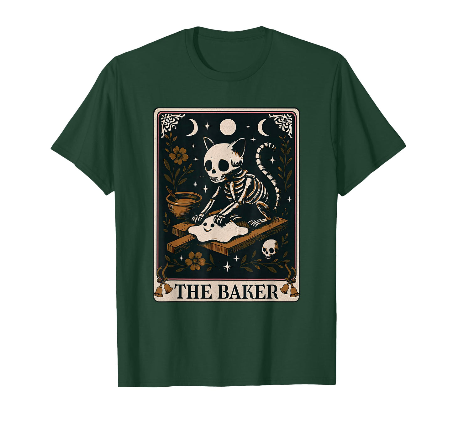 Skeleton Cat Kneading Biscuits Tarot Card Halloween Baker T-Shirt