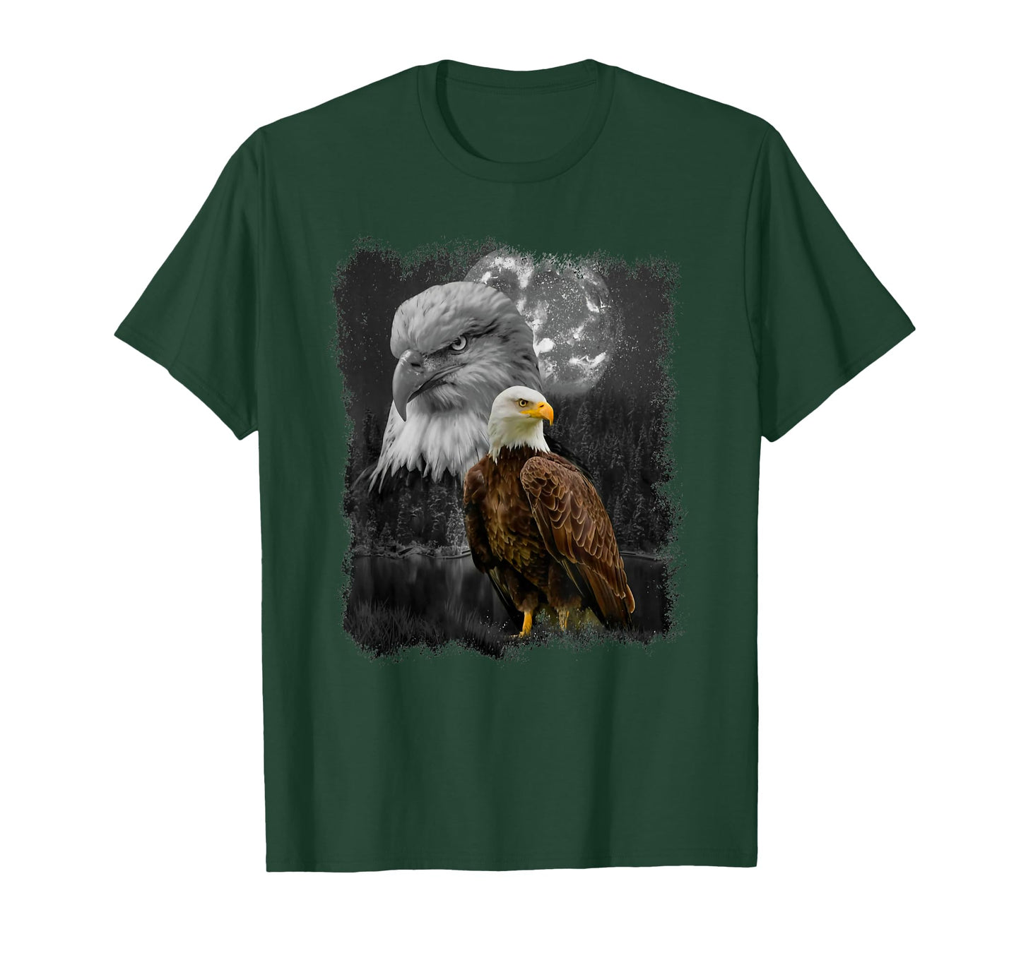 American Nature Bald Eagle Moon Sketch Wildlife Portrait T-Shirt