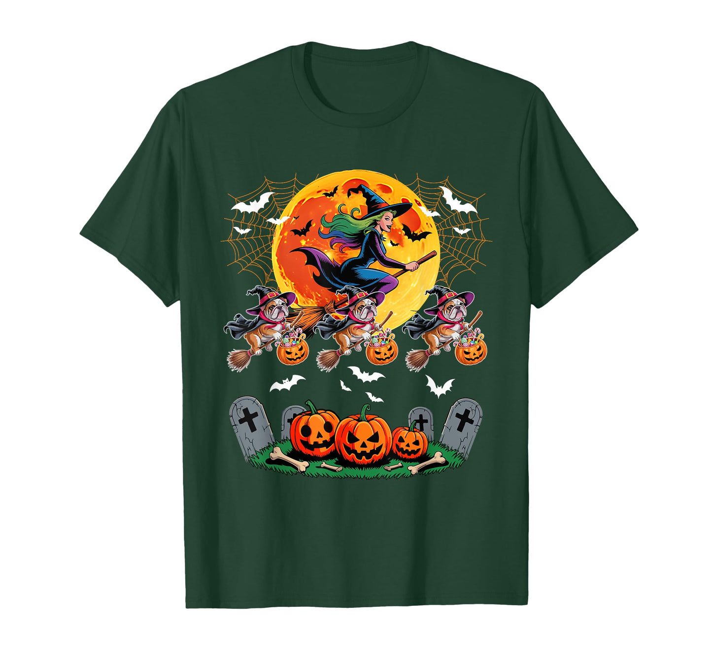 Bulldogs Cosplay Witch On Broomstick Halloween Owner T-Shirt