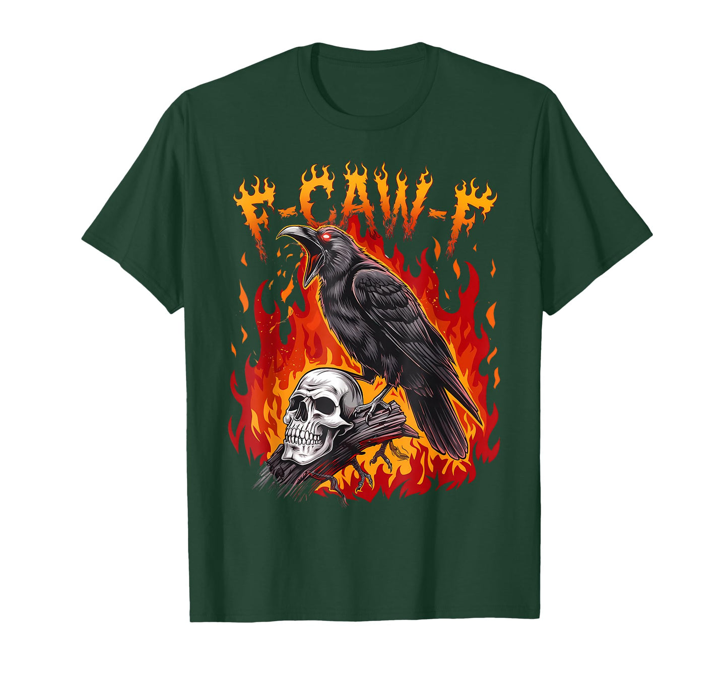 Funny F Caw F Raven Bird Skull Flames Art Halloween Crow Pun T-Shirt