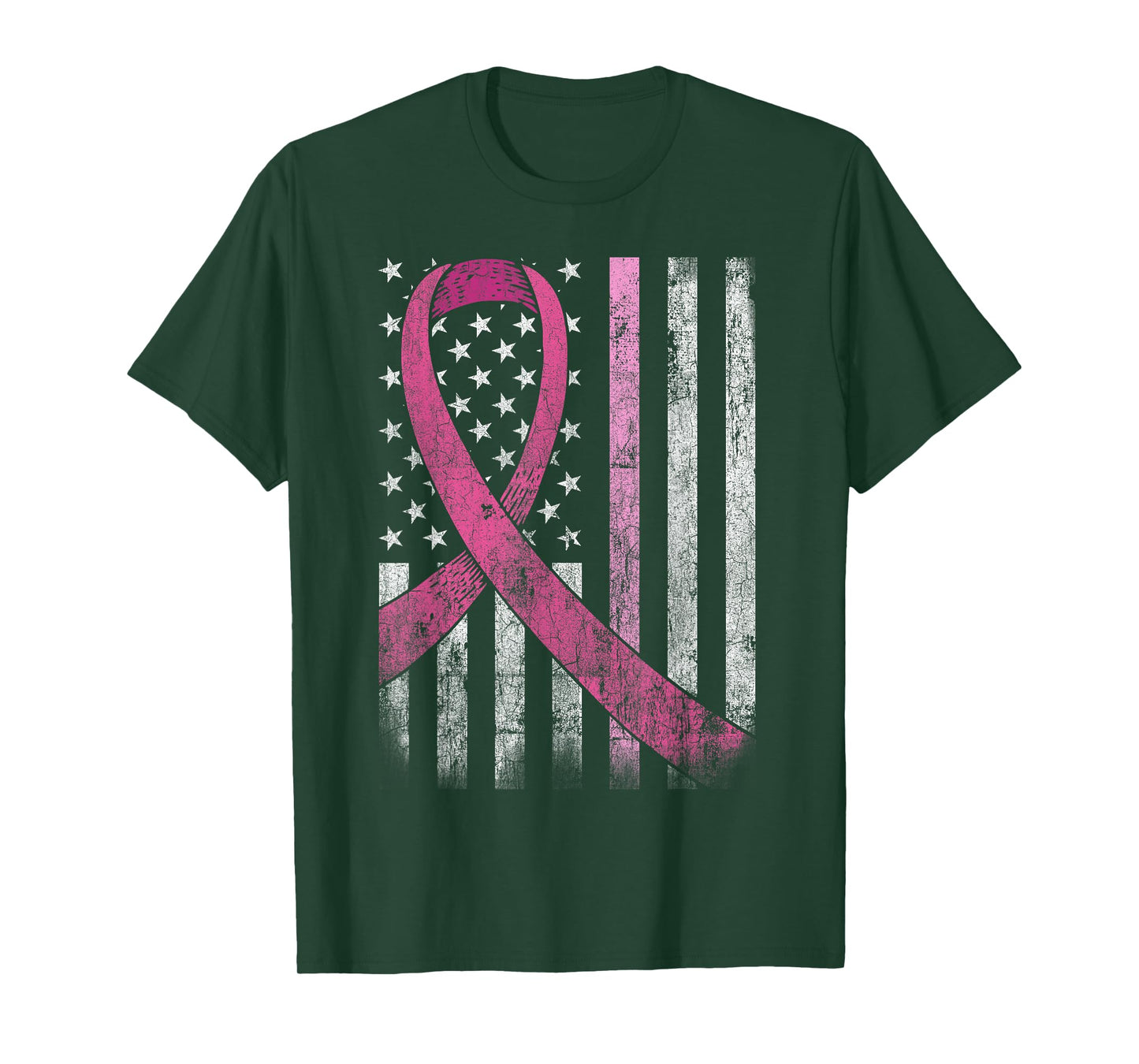 Breast Cancer Awareness American Flag Pink Ribbon T-Shirt