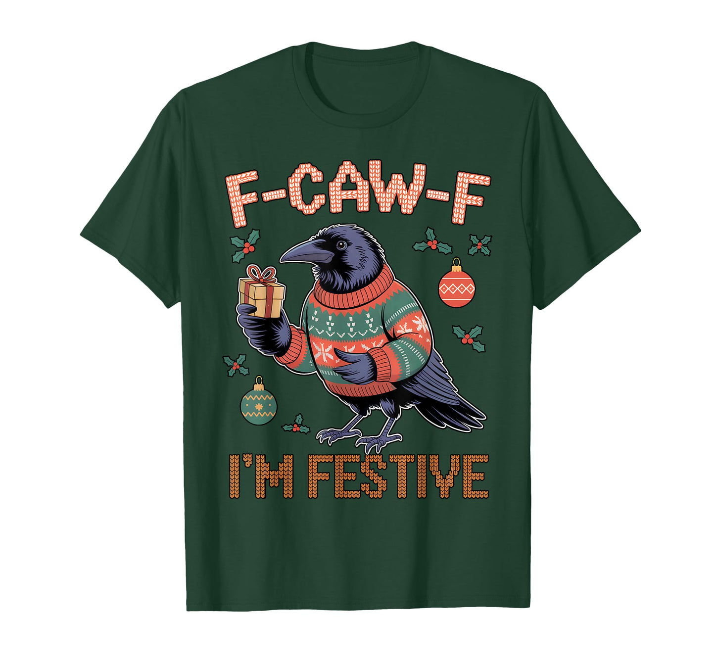 Black Crow F-Caw-F Funny Retro Christmas Lights Santa hat T-Shirt