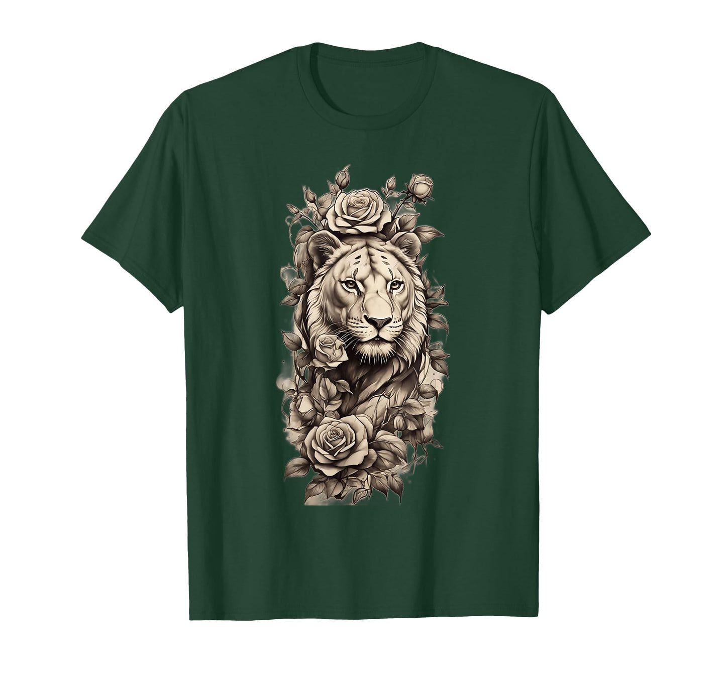 Lioness Rose Elegance Shoulder Sketch Tee Collection. T-Shirt
