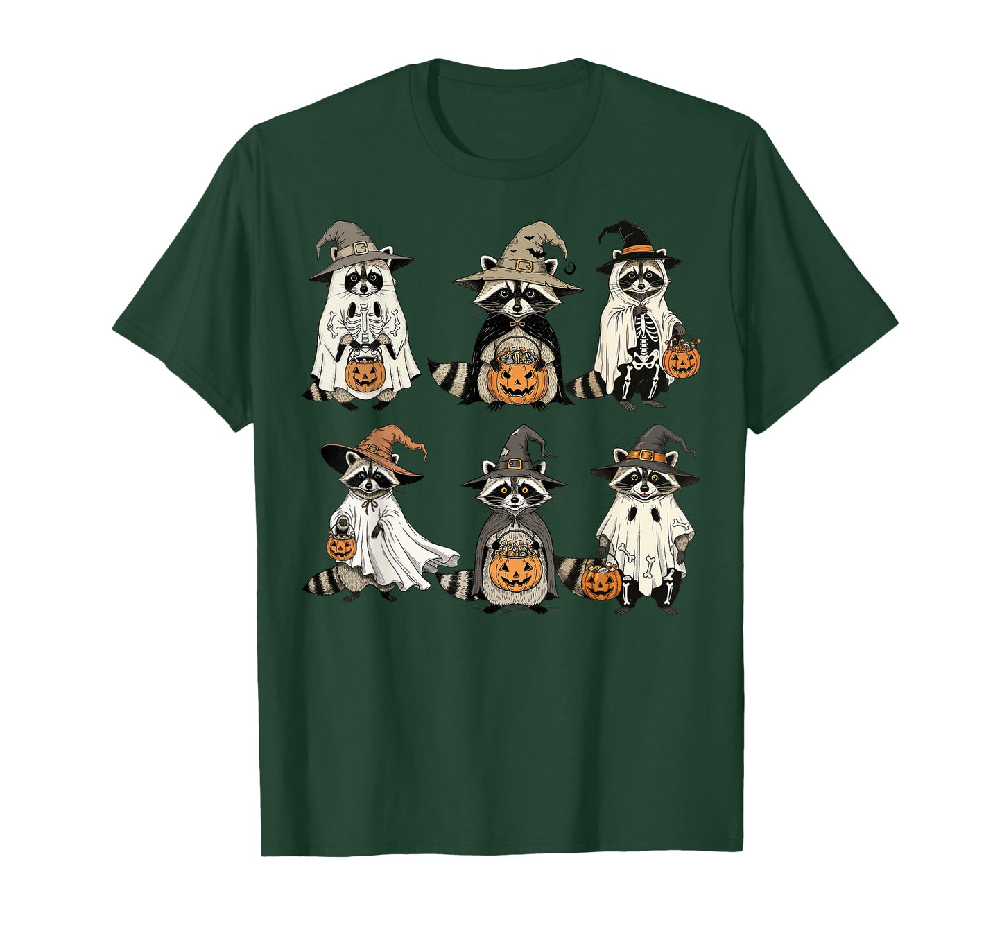 Ghost Witch Zombie Halloween Raccoon T-Shirt