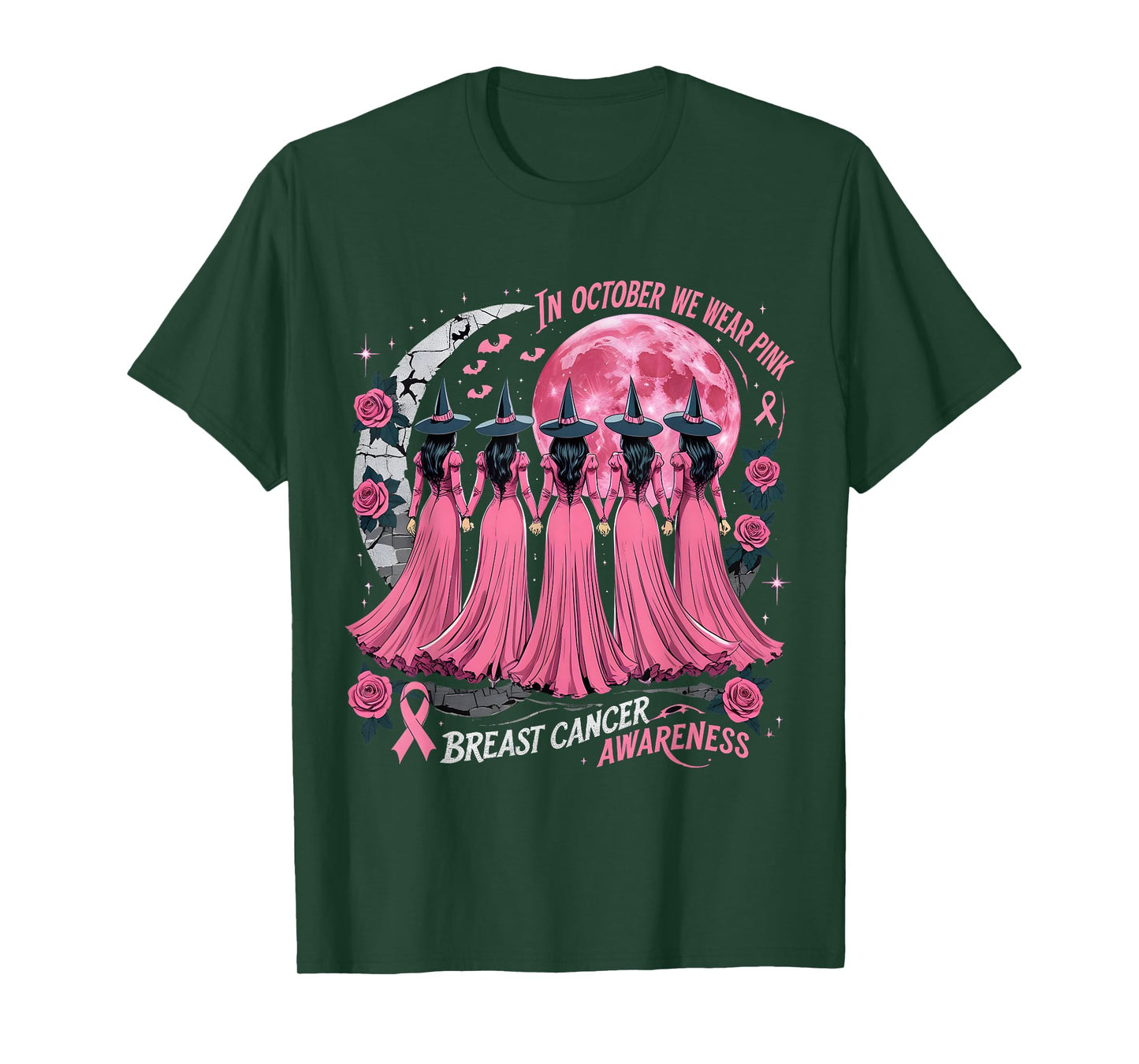 in October We Wear Pink Halloween Breast Cancer Awareness T-Shirt