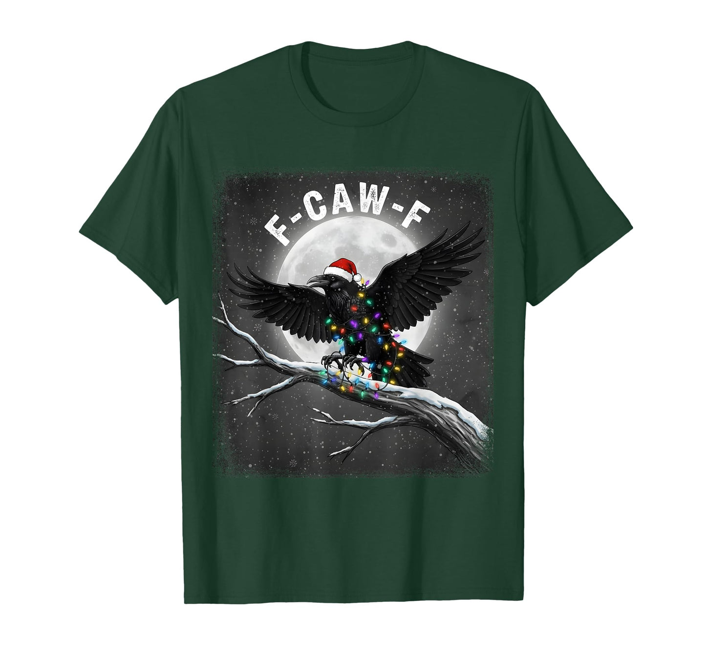 Black Crow F-Caw-F Christmas Lights Funny Raven Bird Moon T-Shirt