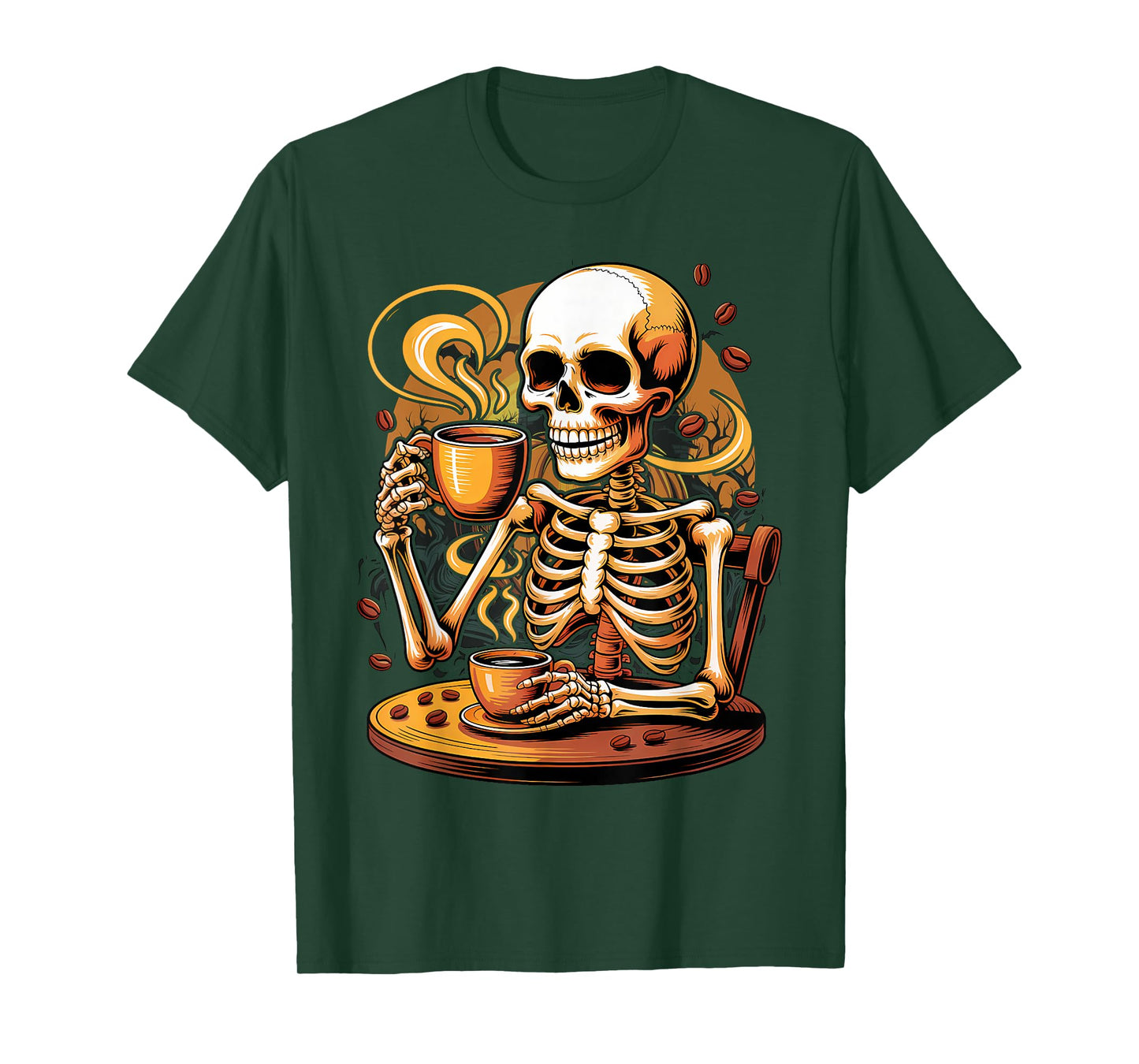Skeleton Drinking Coffee Halloween Costume Barista Men Women T-Shirt