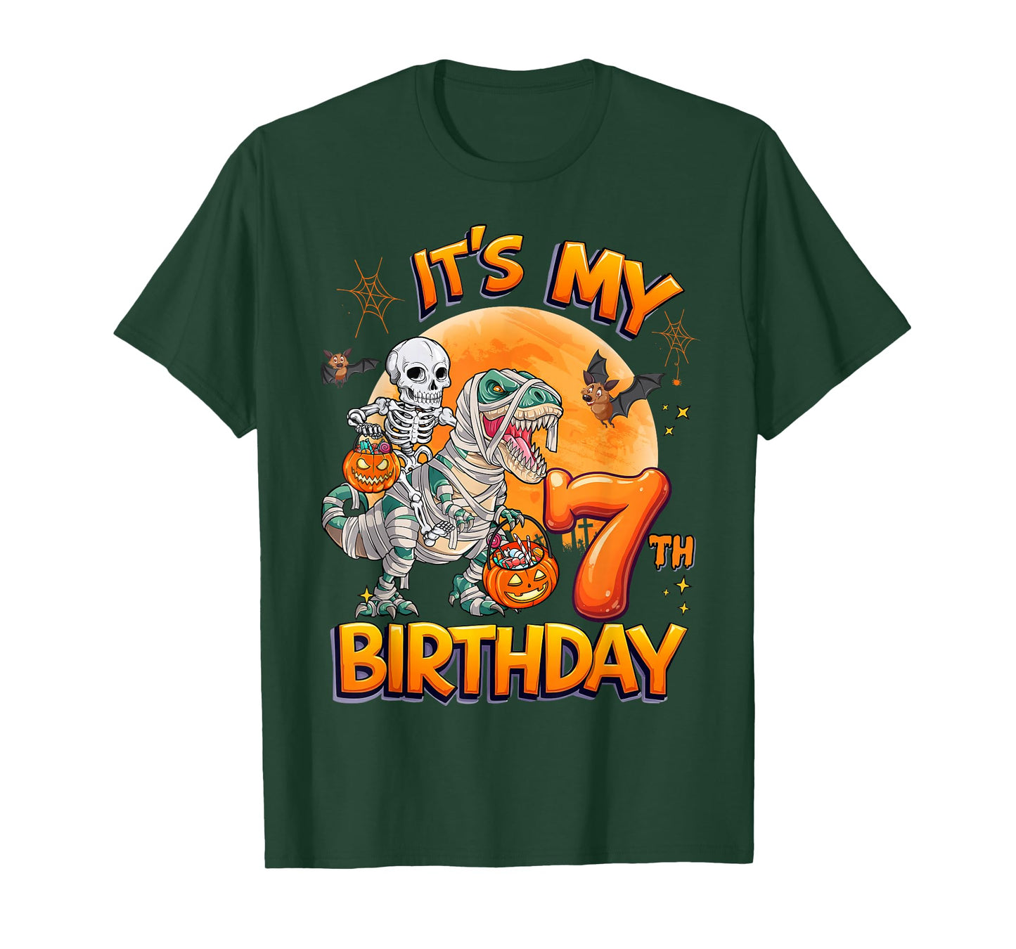 It's My 7th Birthday Dinosaur Skeleton Halloween 7 Years Old T-Shirt