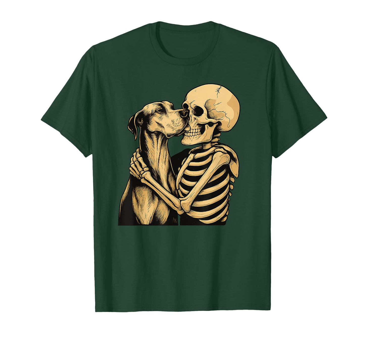 Skeleton Hugging Great Dane Dog Halloween T-Shirt
