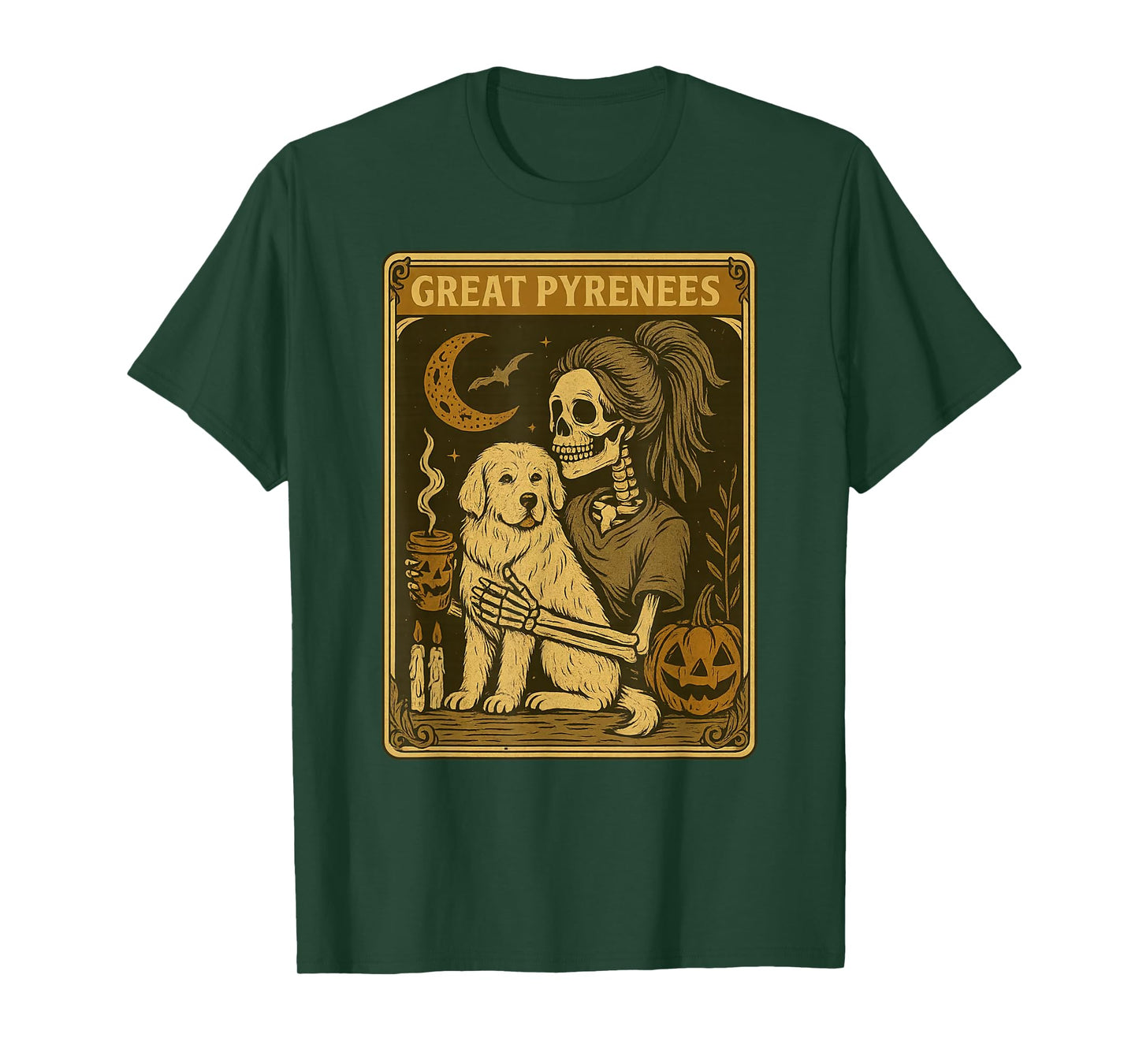 Great Pyrenees Tarot Card Skeleton Dog Mom Halloween Pumpkin T-Shirt