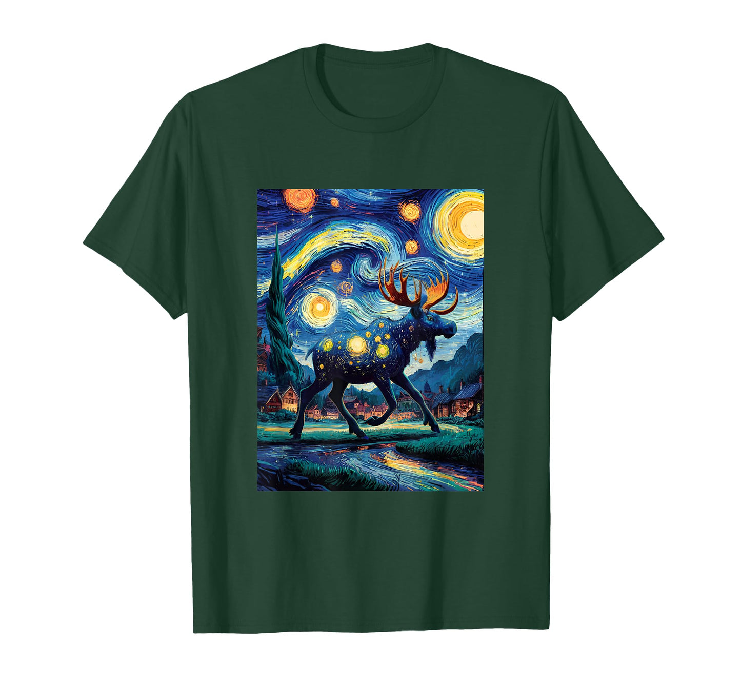 Artistic Moose Van Gogh Style Starry Night The Moose Lovers T-Shirt