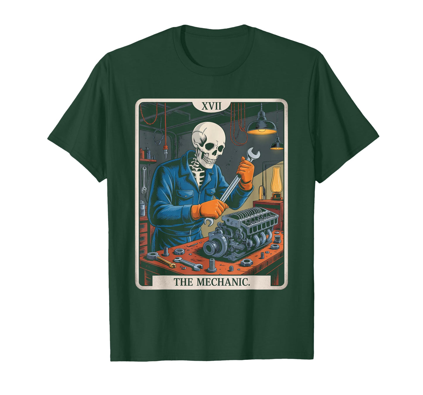 The Mechanic Repair Tarot Card Skeleton Funny Auto Worker T-Shirt