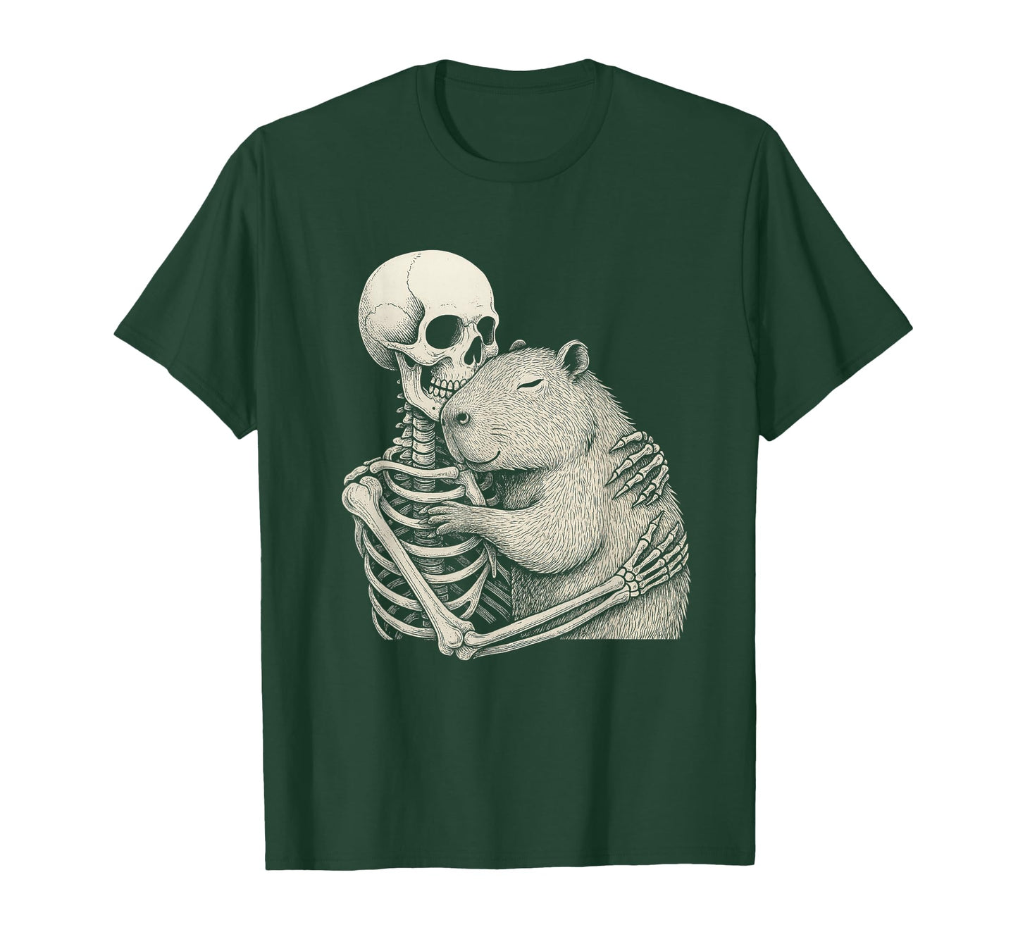 Funny Skeleton Capybara Hug Spooky Season Men Women T-Shirt