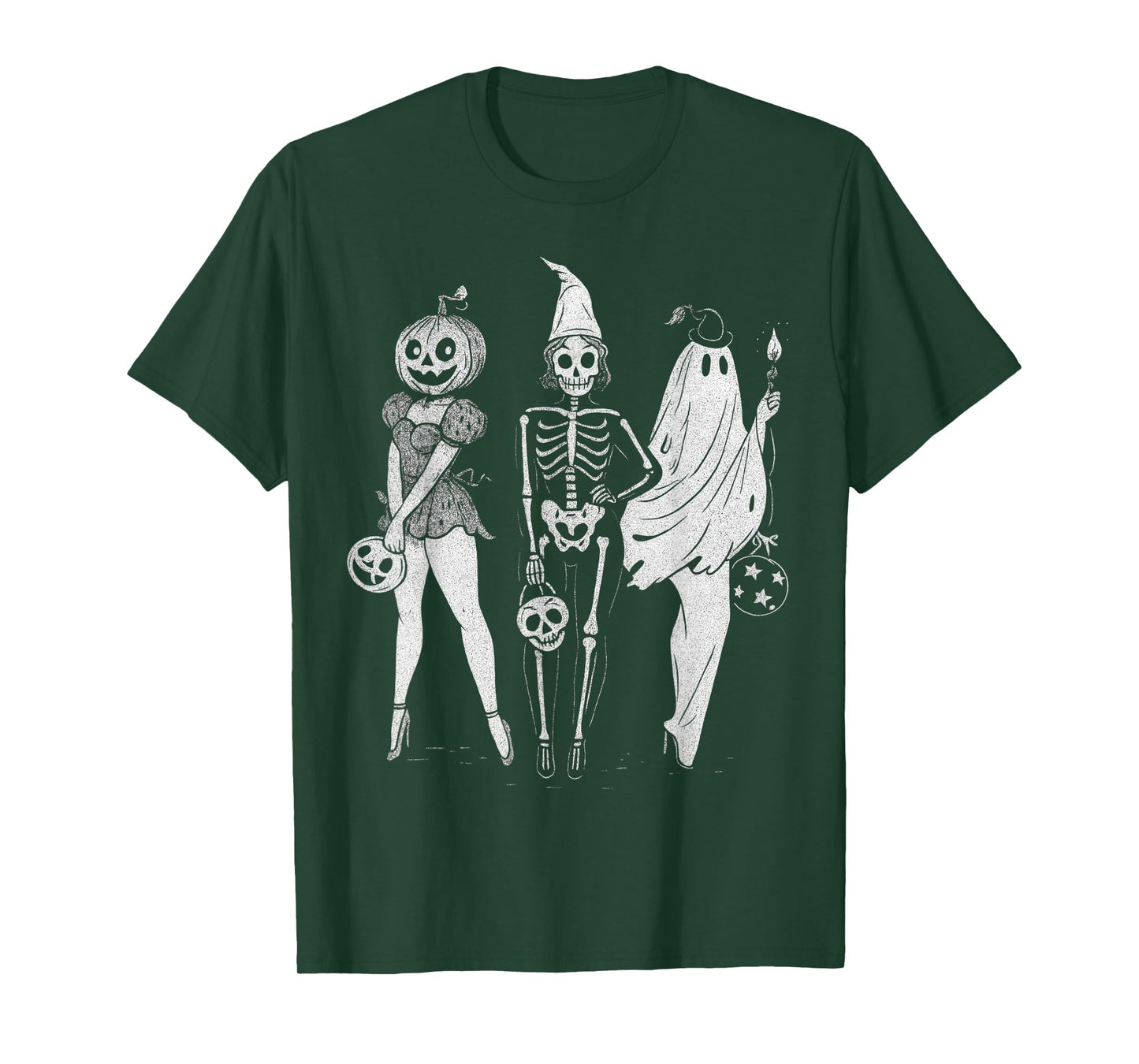 Retro Halloween Shirts Women Pumpkin Skeleton Ghost Girls T-Shirt