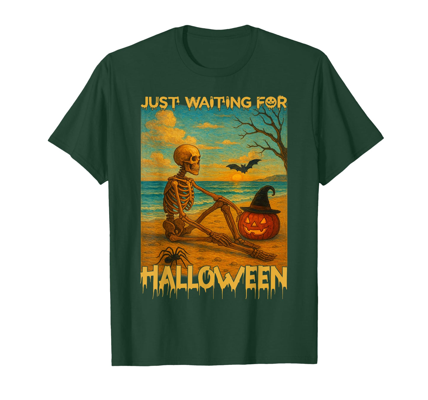 Just Waiting for Halloween Summer Skeleton T-Shirt