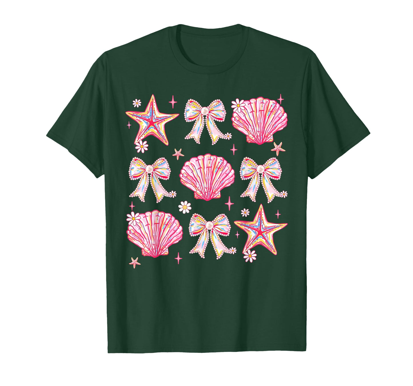 Pink Summer Coquette Bow Clam Summer Vibes Beach Vacation T-Shirt