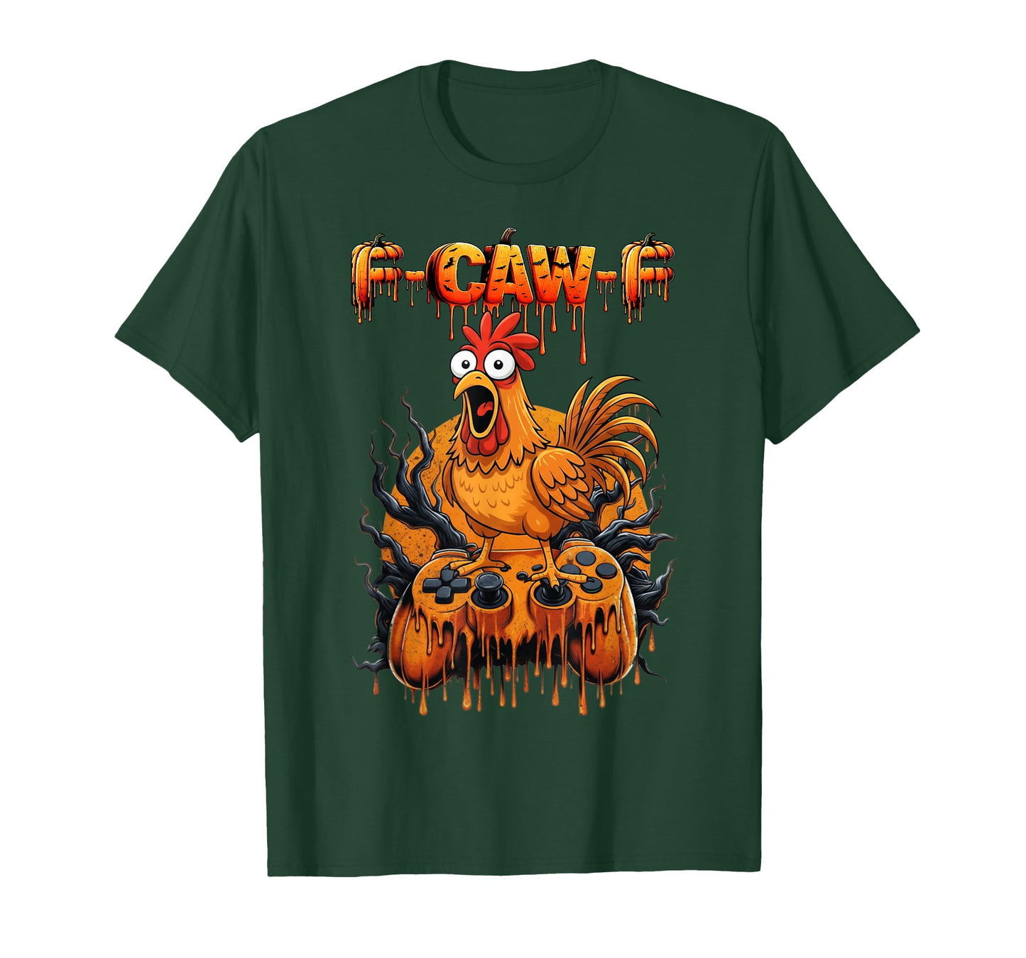 F-CAW-F Halloween Chicken Rooster Gaming Pumpkin Gothic T-Shirt