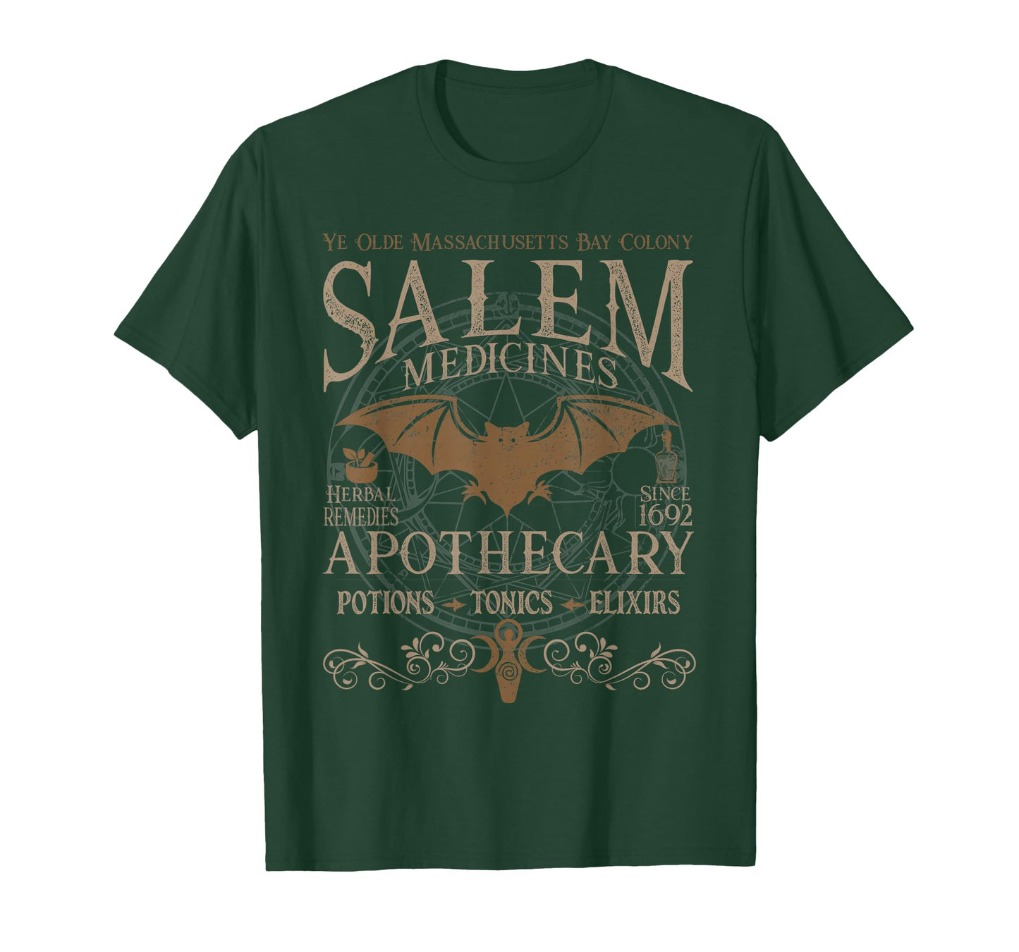 Salem Apothecary Medicines Herbal Witch Bat Beige T-Shirt