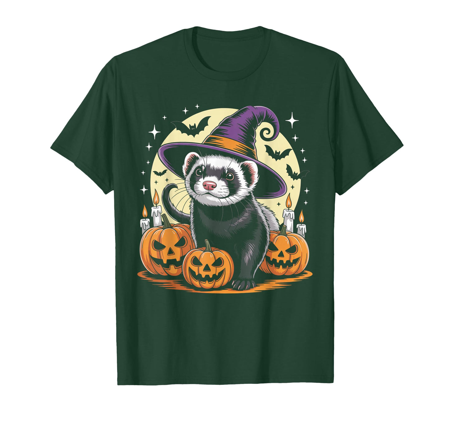 Ferret Witch Halloween - Spooky Pumpkin Bats Art T-Shirt