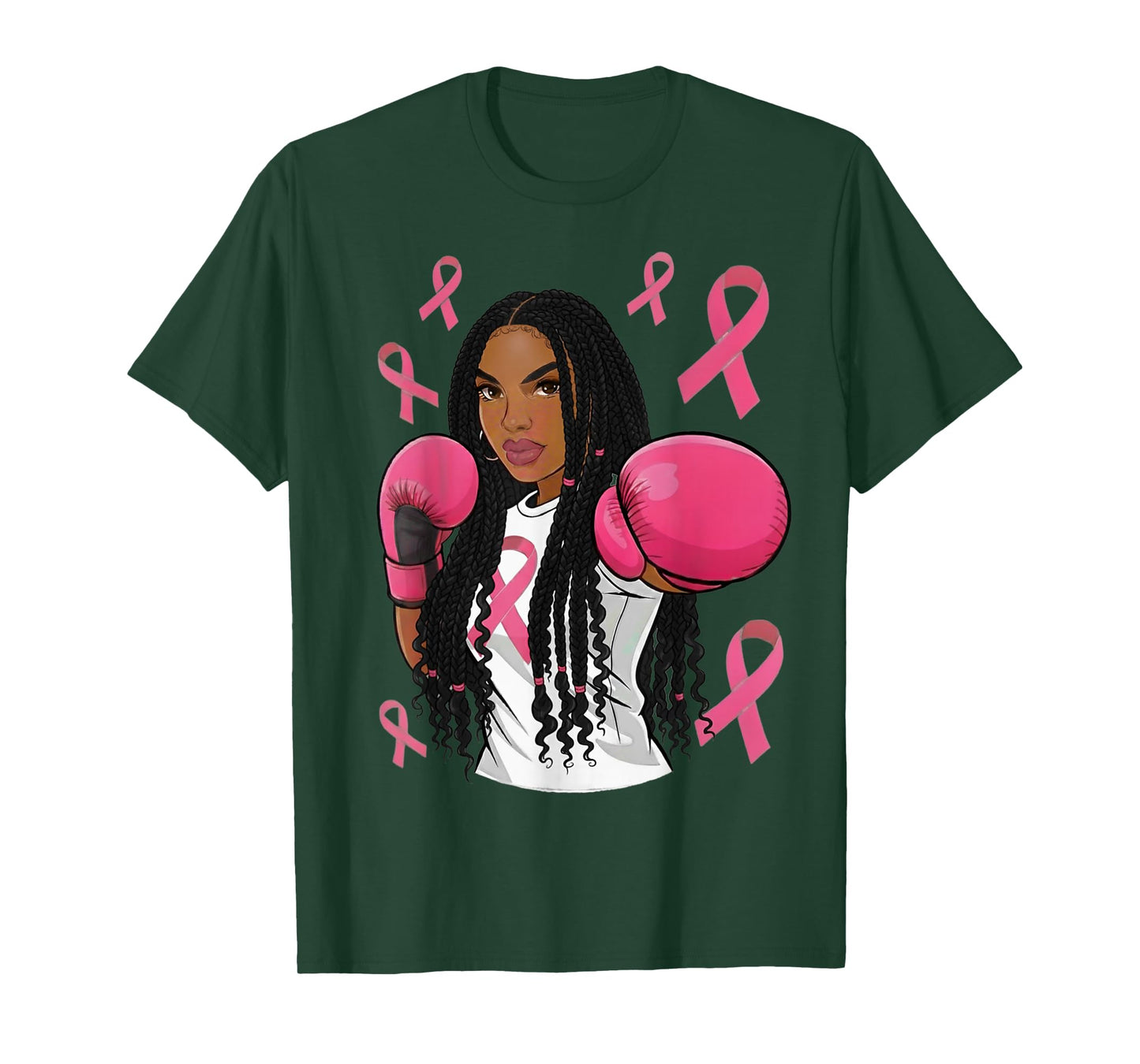 Women Black African American Breast Cancer Afro Pink Ribbon T-Shirt