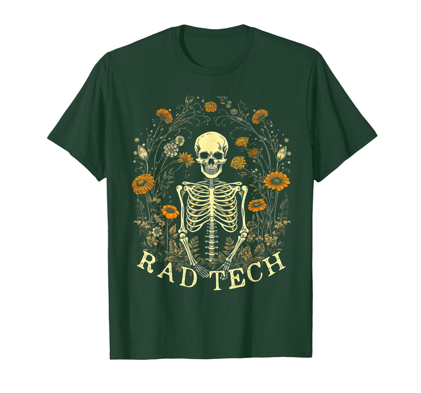 Retro Rad Tech Skeleton Floral Radiology Technologist X-Ray T-Shirt