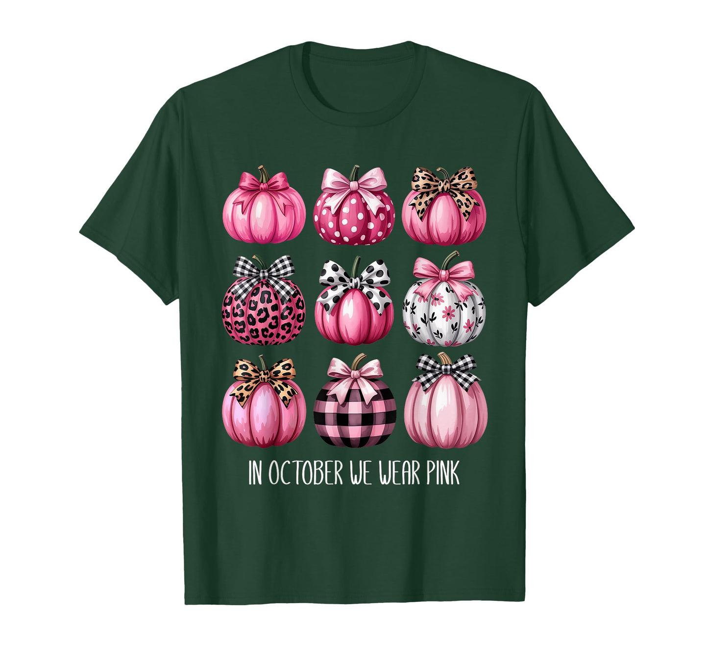 Breast Cancer in October We Wear Pink Pumpkin Coquette Bow T-Shirt