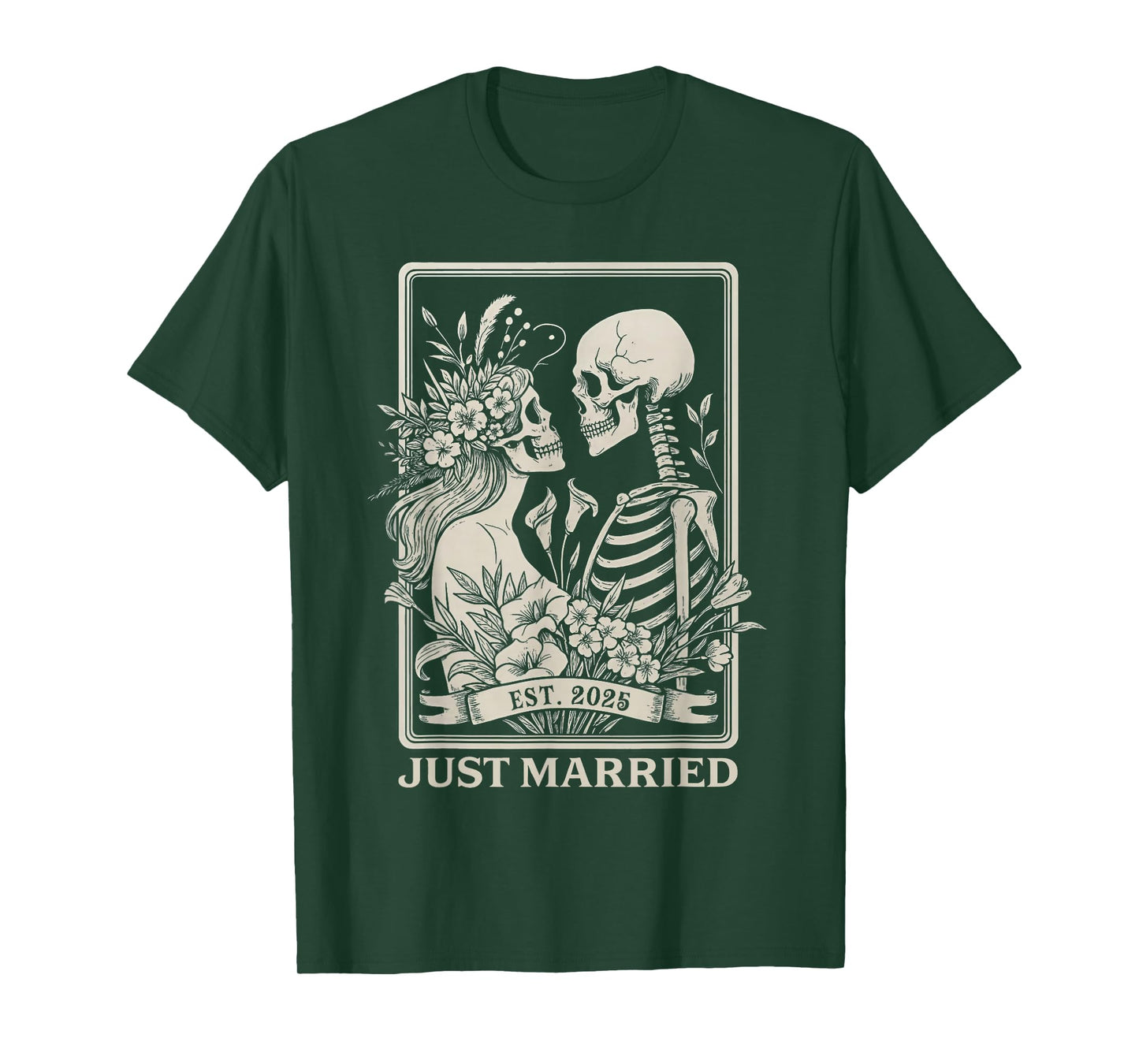 Just Married Skeleton Couple Est 2025 T-Shirt