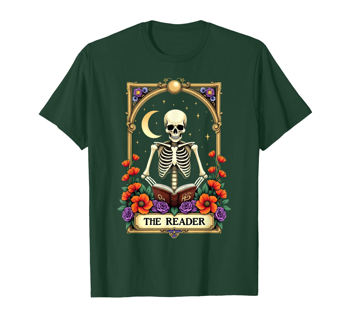 Tarot Card Skeleton Reading Book Librarian The Reader T-Shirt
