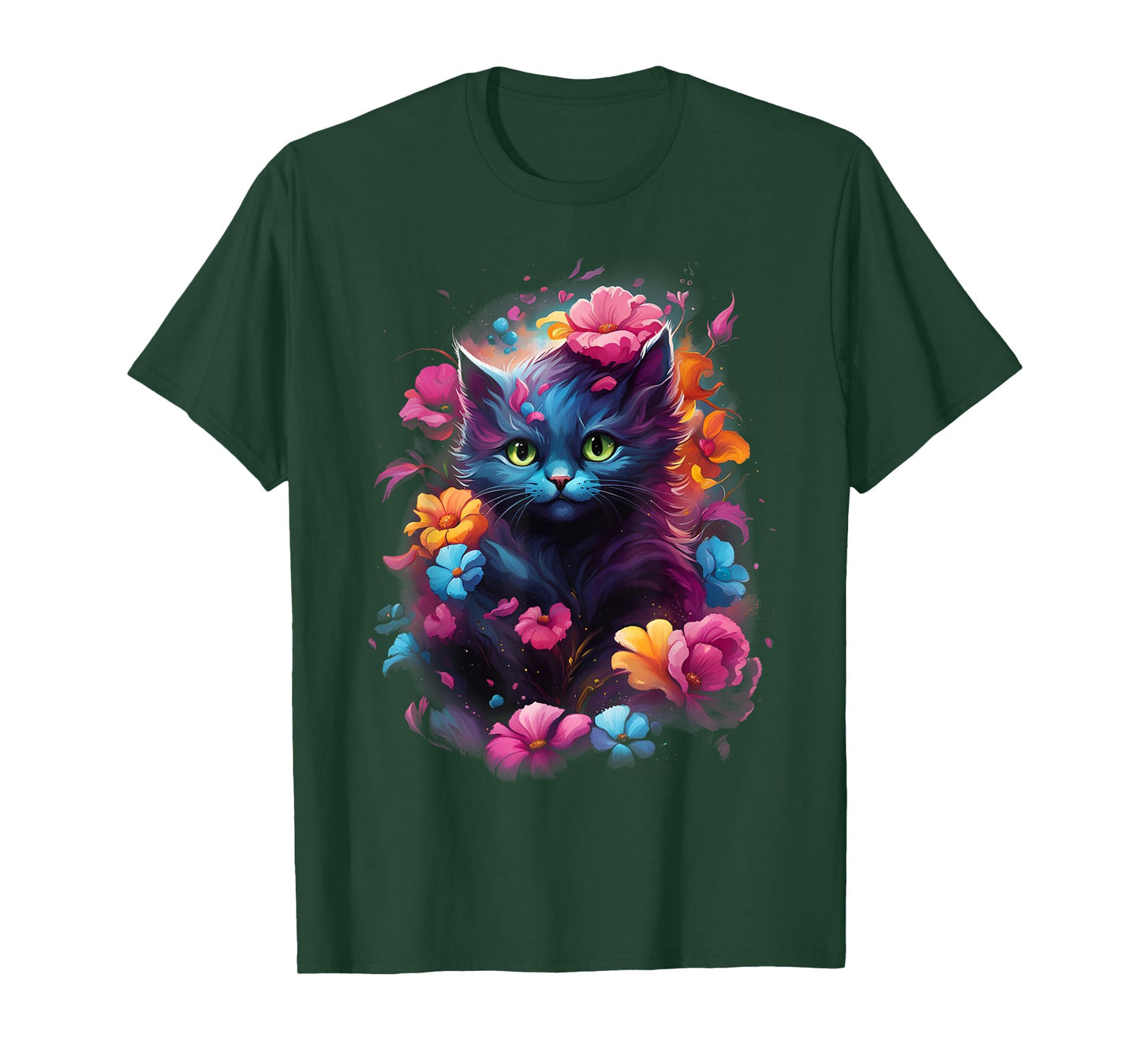 MyAnimal - Cute Cat in Colourful Flowers T-Shirt