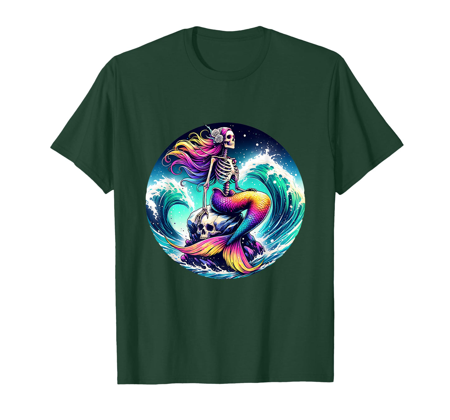 Mermaid Skull Ocean Wave Siren Skeleton Sea T-Shirt