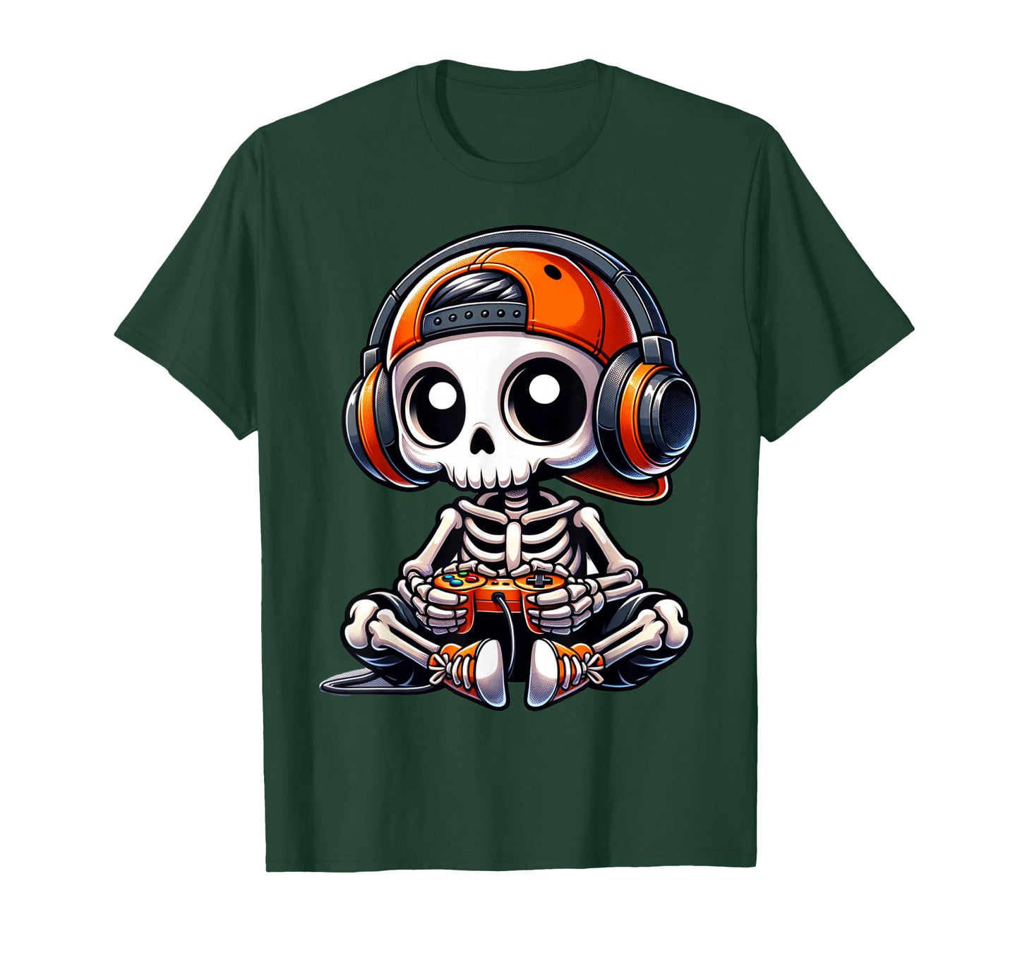 Halloween Skeleton Gamer Video Gaming Boys Men Kids Tees T-Shirt