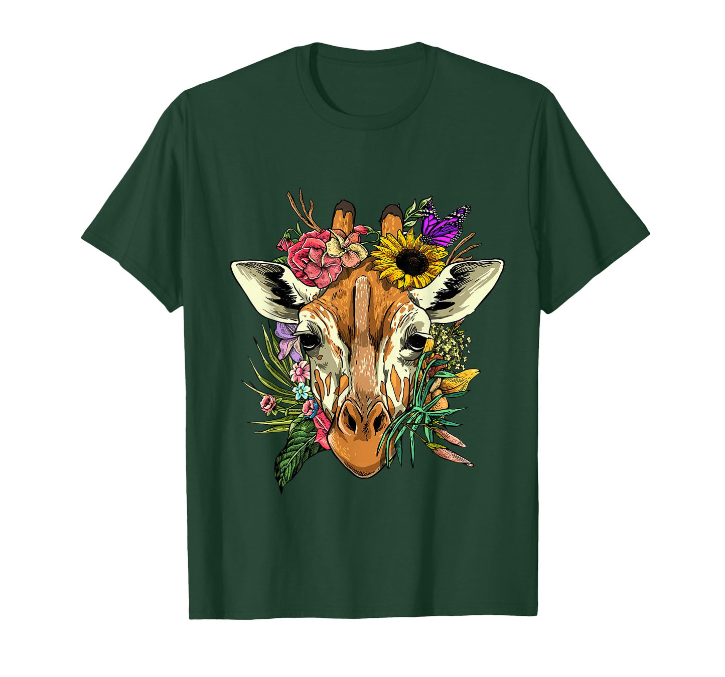 Floral Giraffe Shirt Nature Zoo Animal Face Giraffe Lover T-Shirt