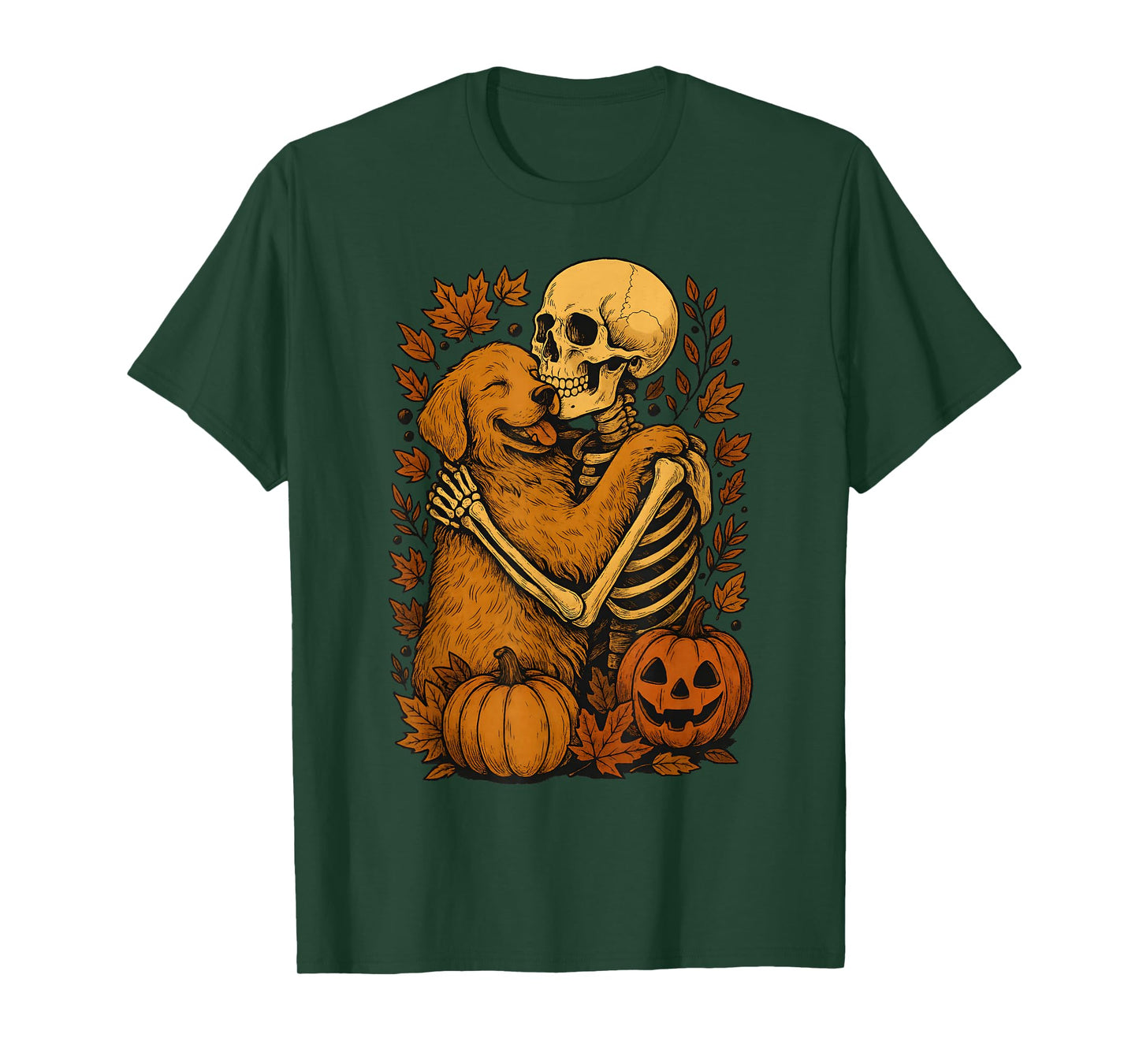 Skeleton Hugging Golden Retriever T-Shirt
