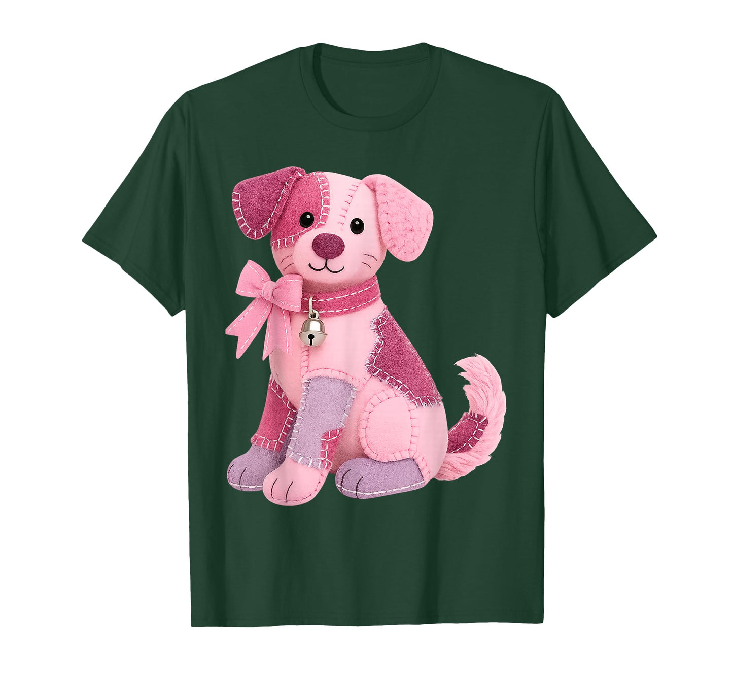 Patchwork Dog Pink Ribbon Breast Cancer Awareness Support T-Shirt