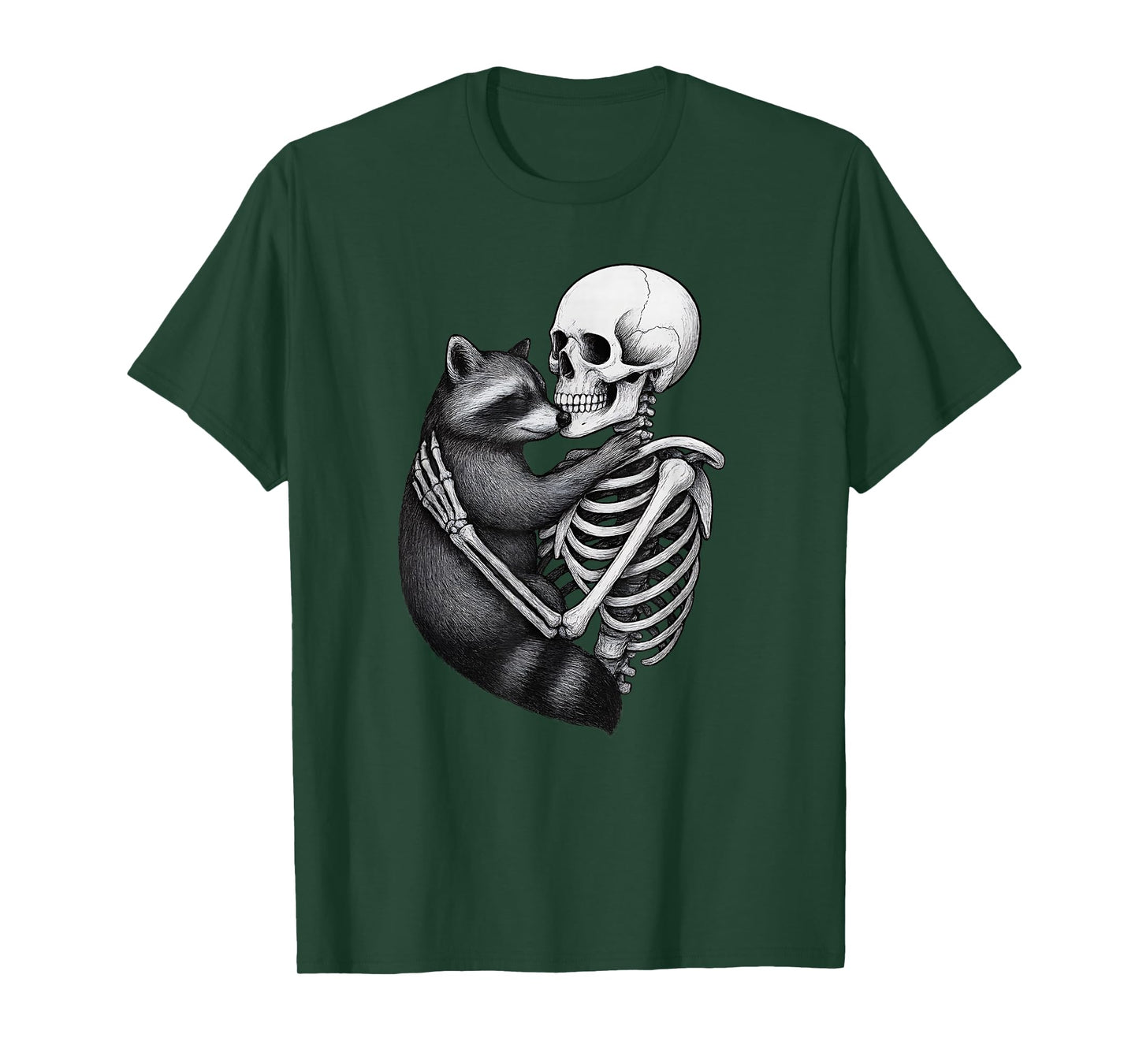 Skeleton Hugging a Raccoon Fall Vibes Halloween Costume Cute T-Shirt