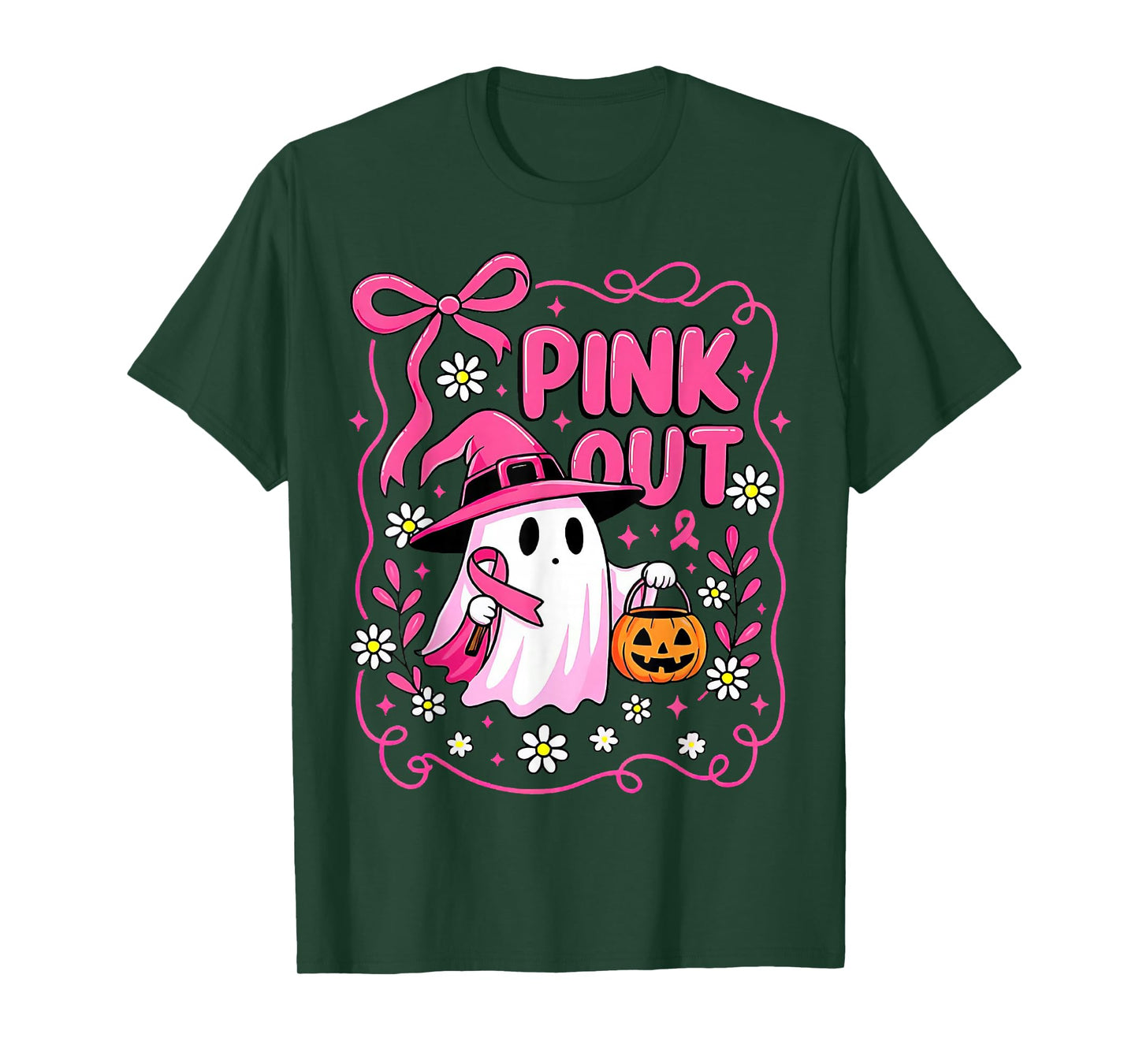 Pink Out Breast Cancer Awareness Halloween Ghost T-Shirt
