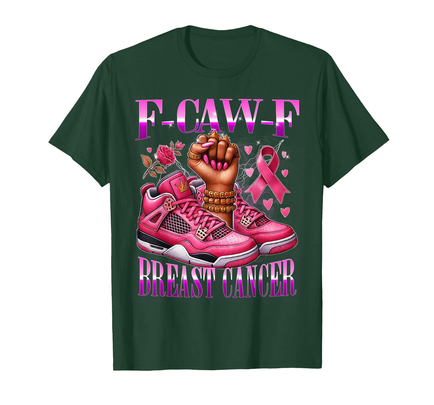 F Caw F Pink Cancer Awareness Empowerment Fist Urban Art T-Shirt