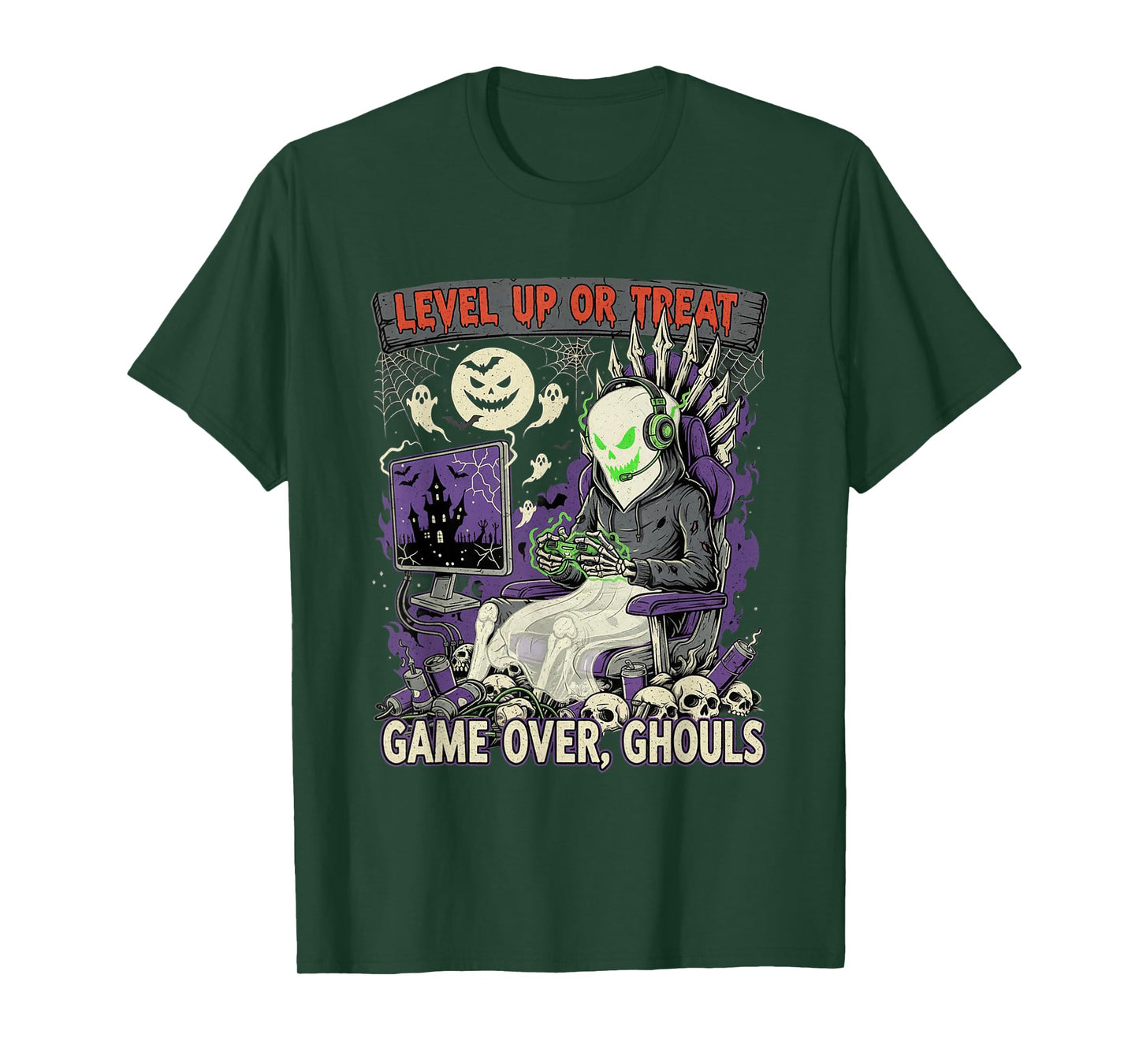 Gaming Ghost Level up or Treat Funny Ghoul Halloween Gamer T-Shirt