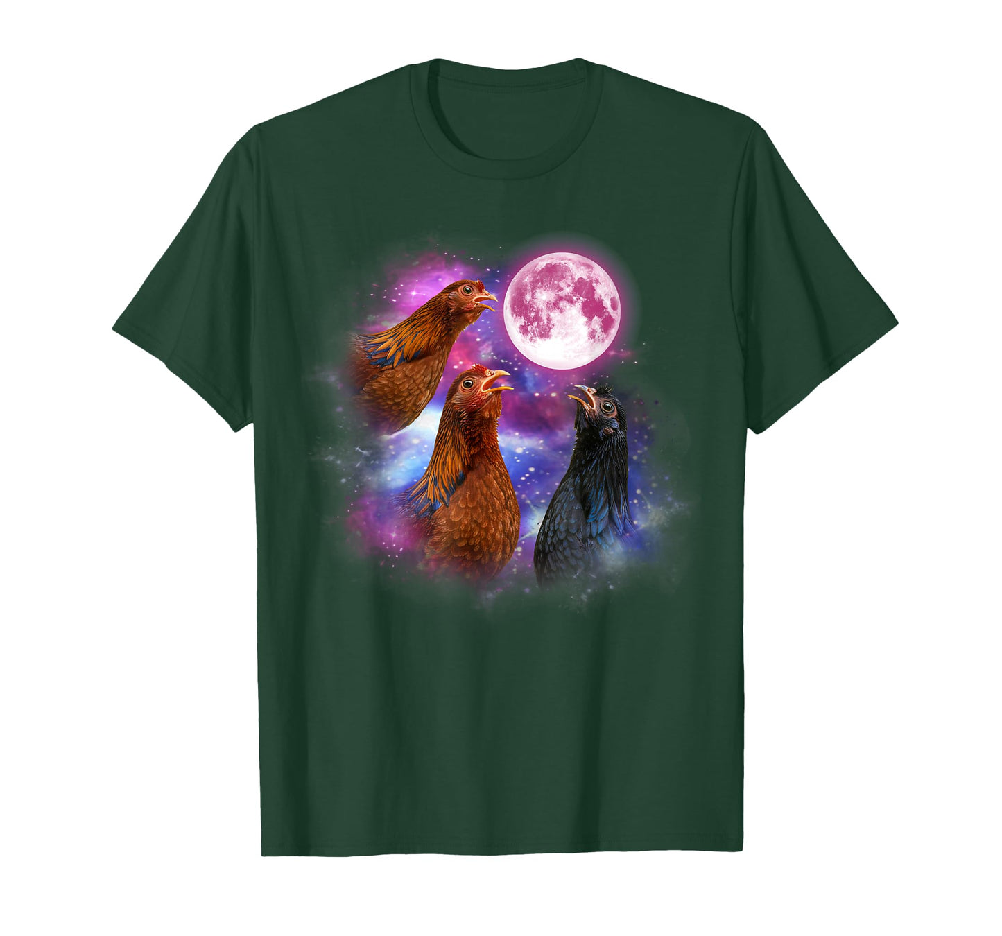 Three chickens Howling At The Moon Wildlife colorful T-Shirt