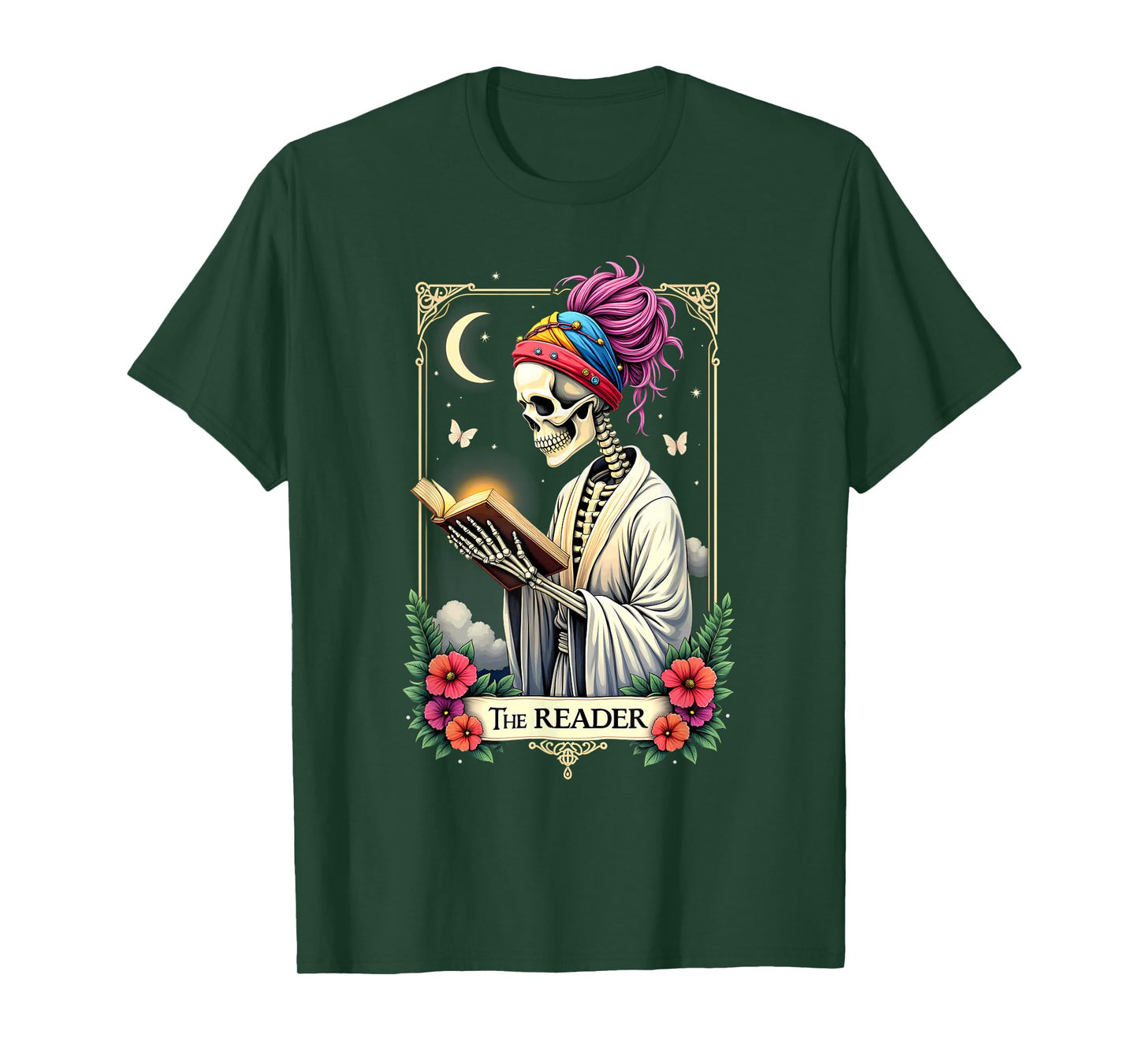 The Reader Tarot Card Skeleton Reading Book Halloween T-Shirt
