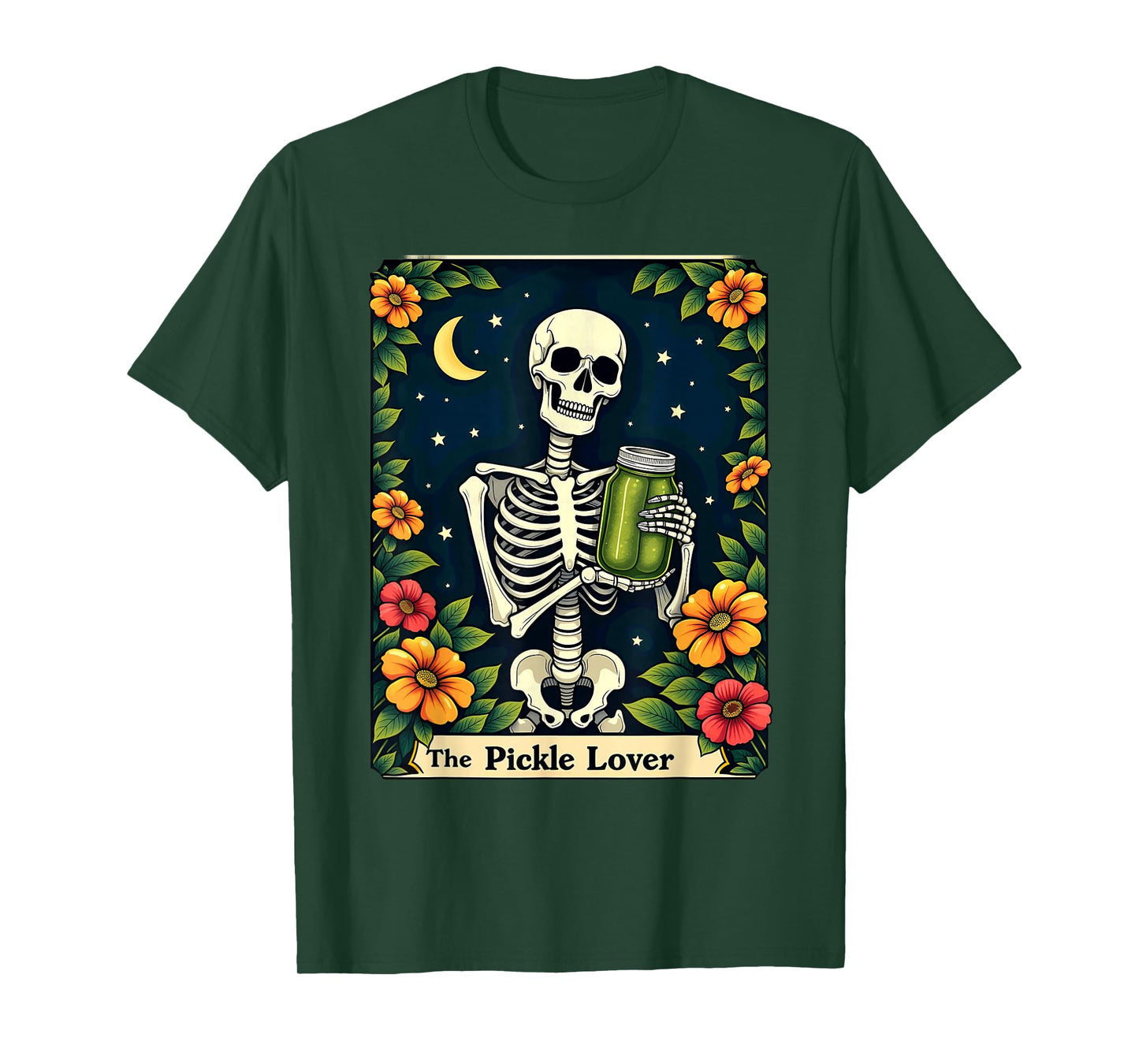 Gothic Tarot Card The Pickle Lover Skeleton Halloween T-Shirt