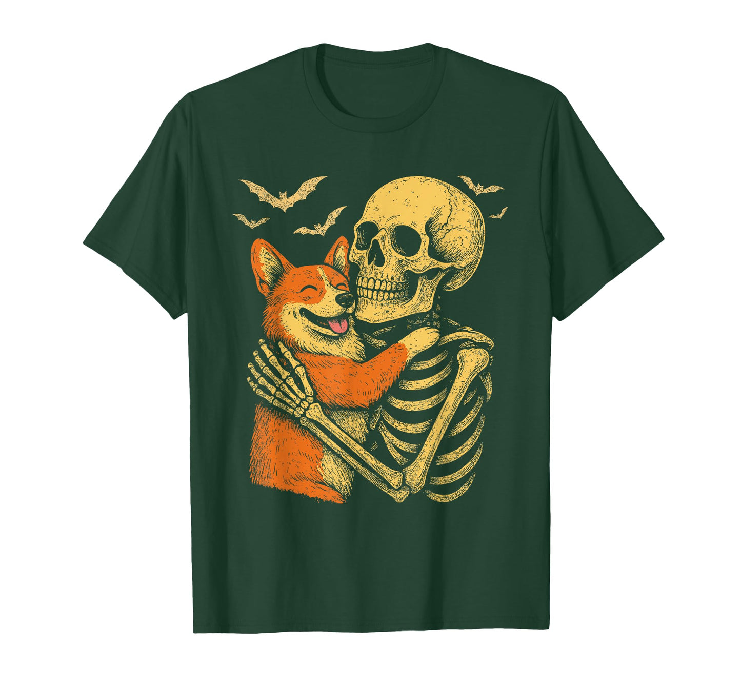Skeleton Hugging Corgi Dog Gothic Halloween Corgi T-Shirt
