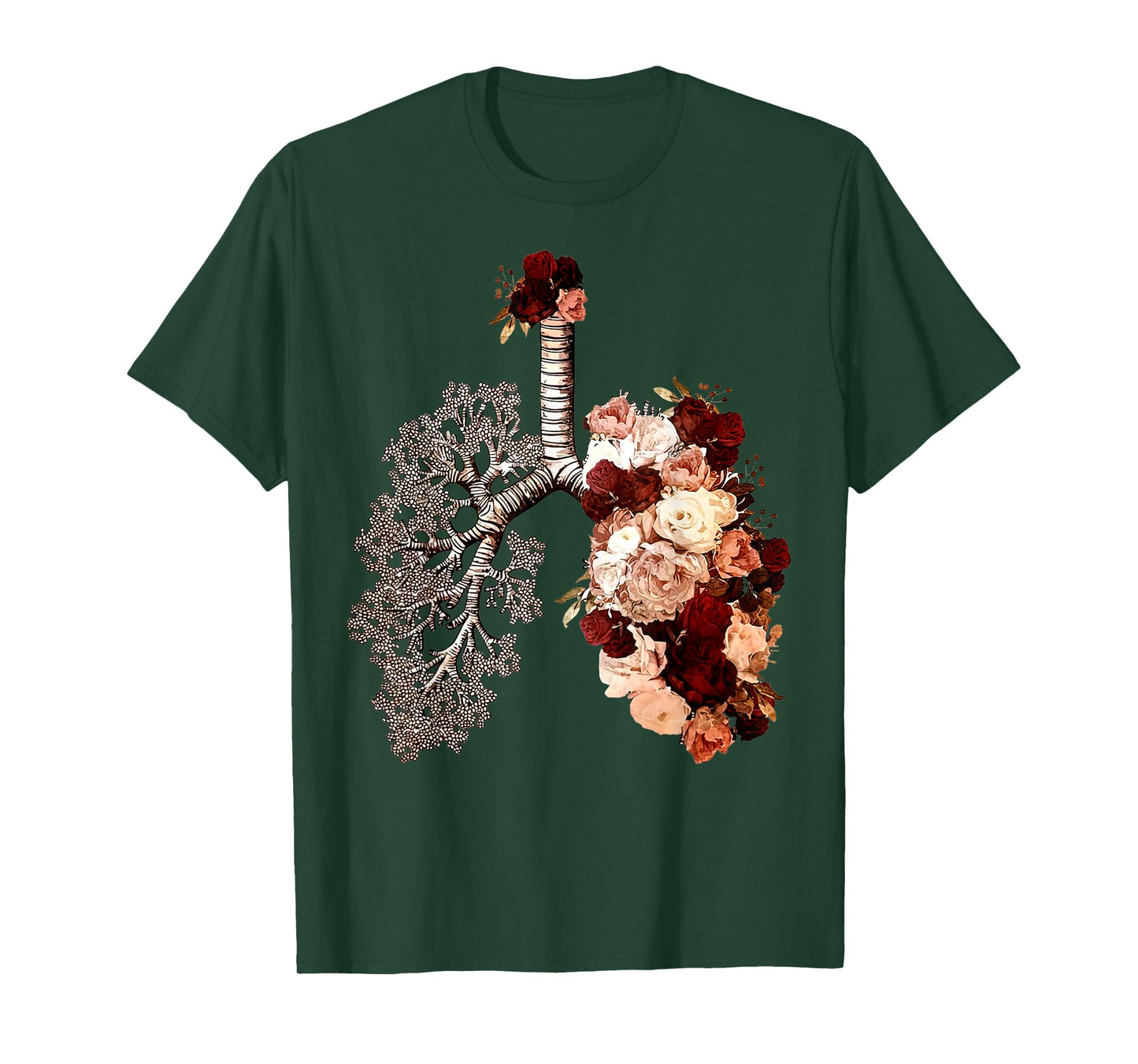 Anatomical Lungs And Bloom Roses Floral Tee T-Shirt