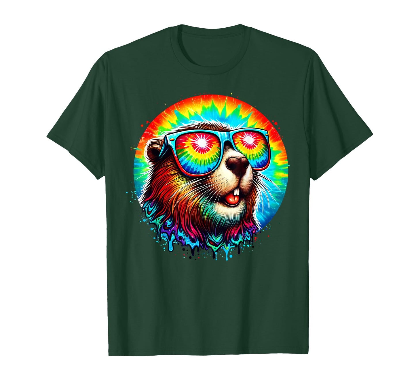 Cool Tie Dye Sunglasses Beaver Illustration Graphic Art T-Shirt