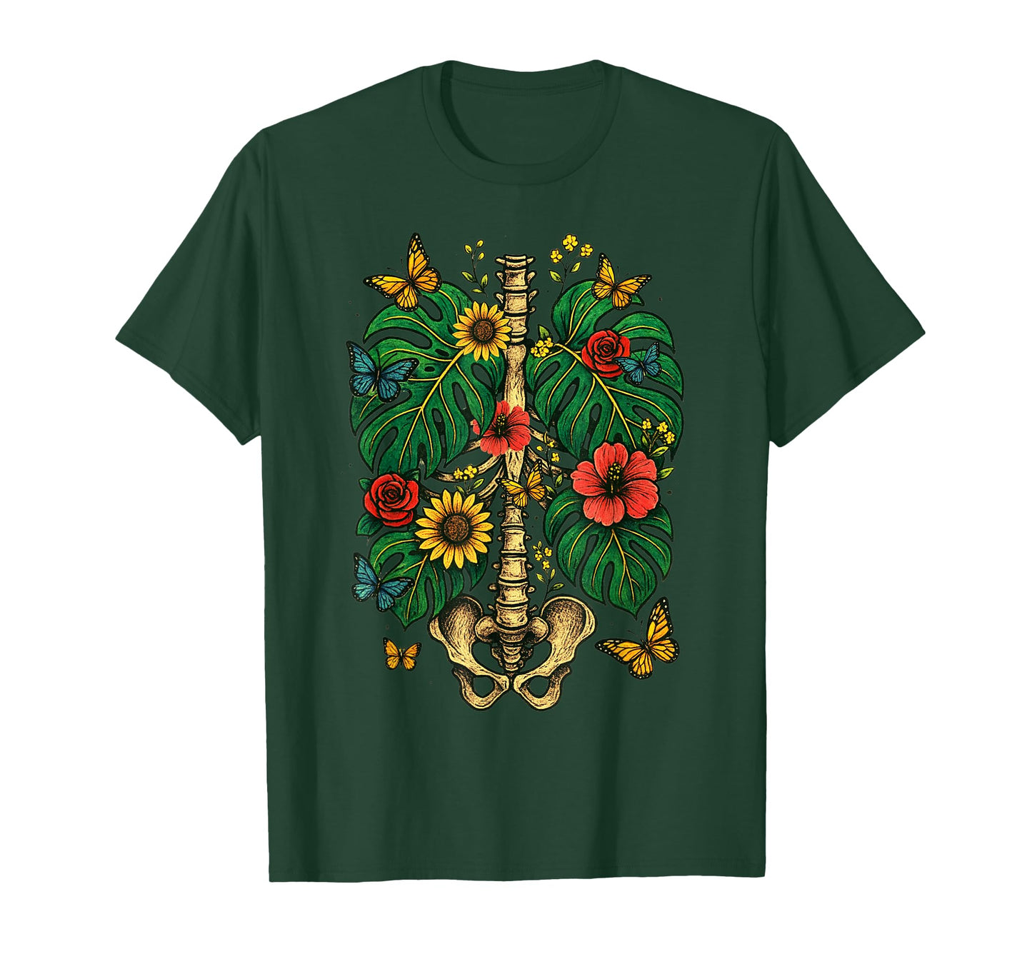Skeleton Ribs Plant Body Vintage Halloween Gardening T-Shirt